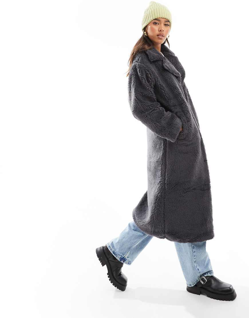 Cotton On Longline Notch Collar Teddy Coat in Grey Lyst UK
