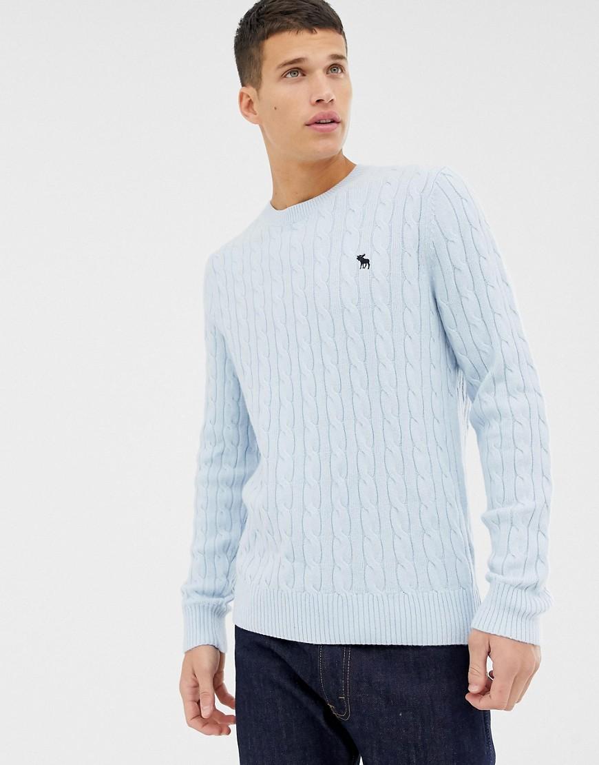 Abercrombie & Fitch Cotton Icon Logo Cable Knit Sweater In Light Blue for  Men - Lyst