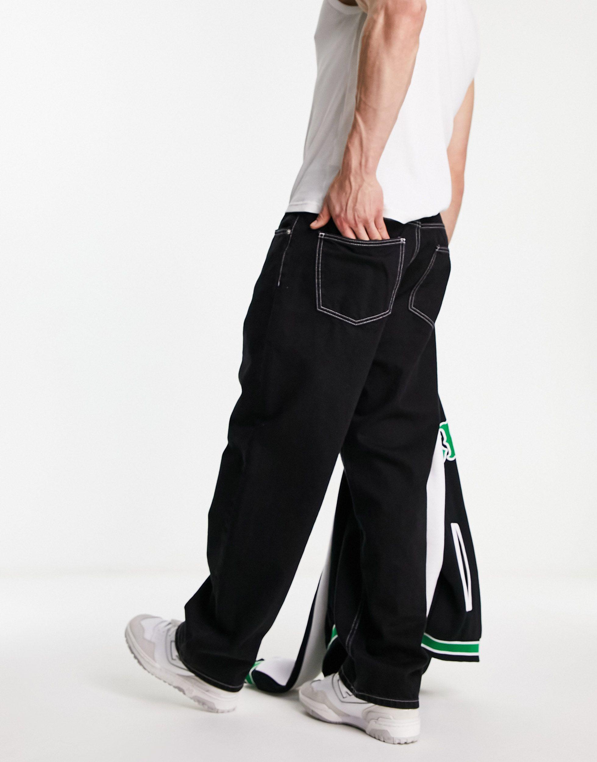 Bershka Wide Leg Contrast Stitch Jean in Black for Men | Lyst