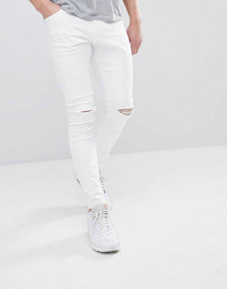 Bershka Denim Skinny Jeans With Rips In White for Men - Lyst