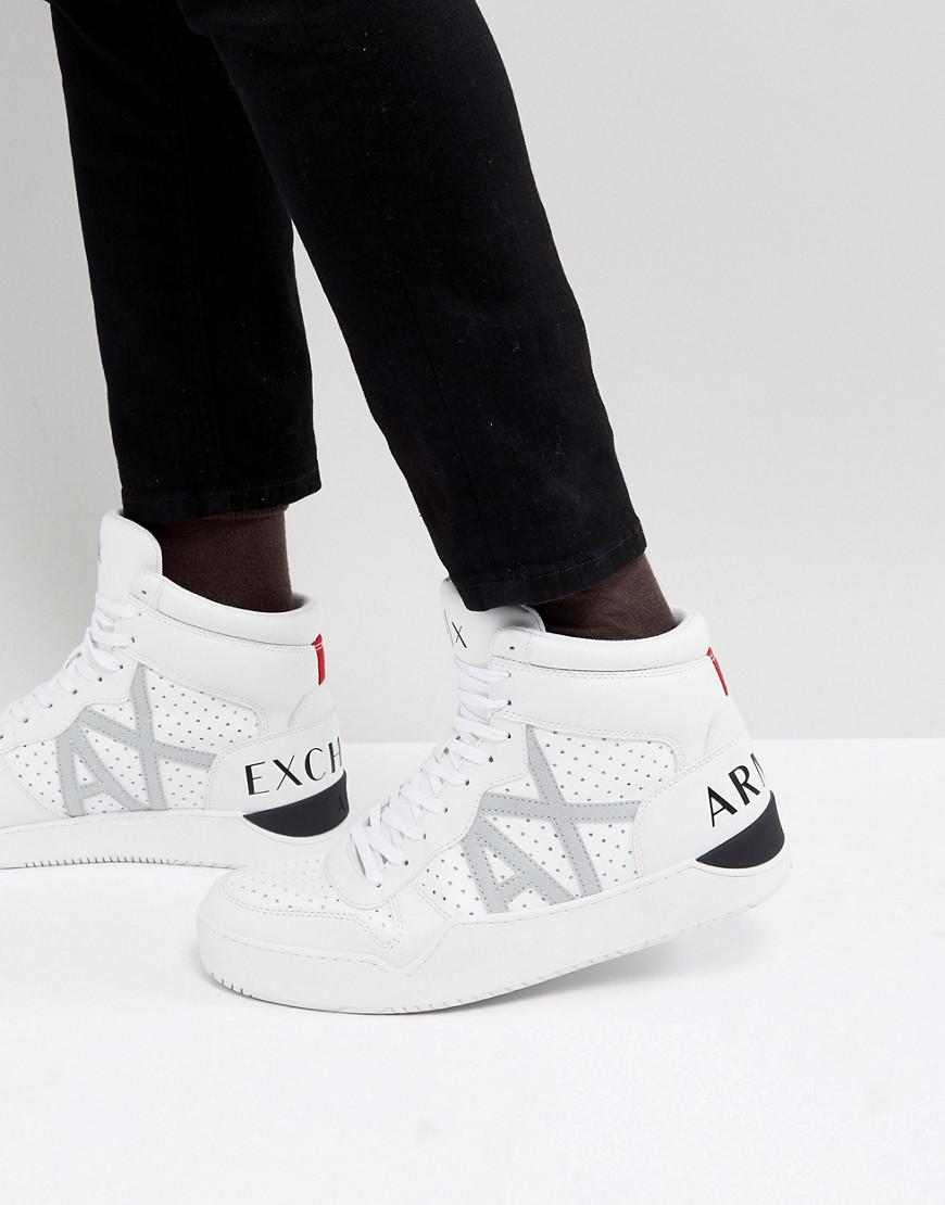 Armani Exchange Ax Logo Perforated Hi Top Sneakers In White for Men - Lyst