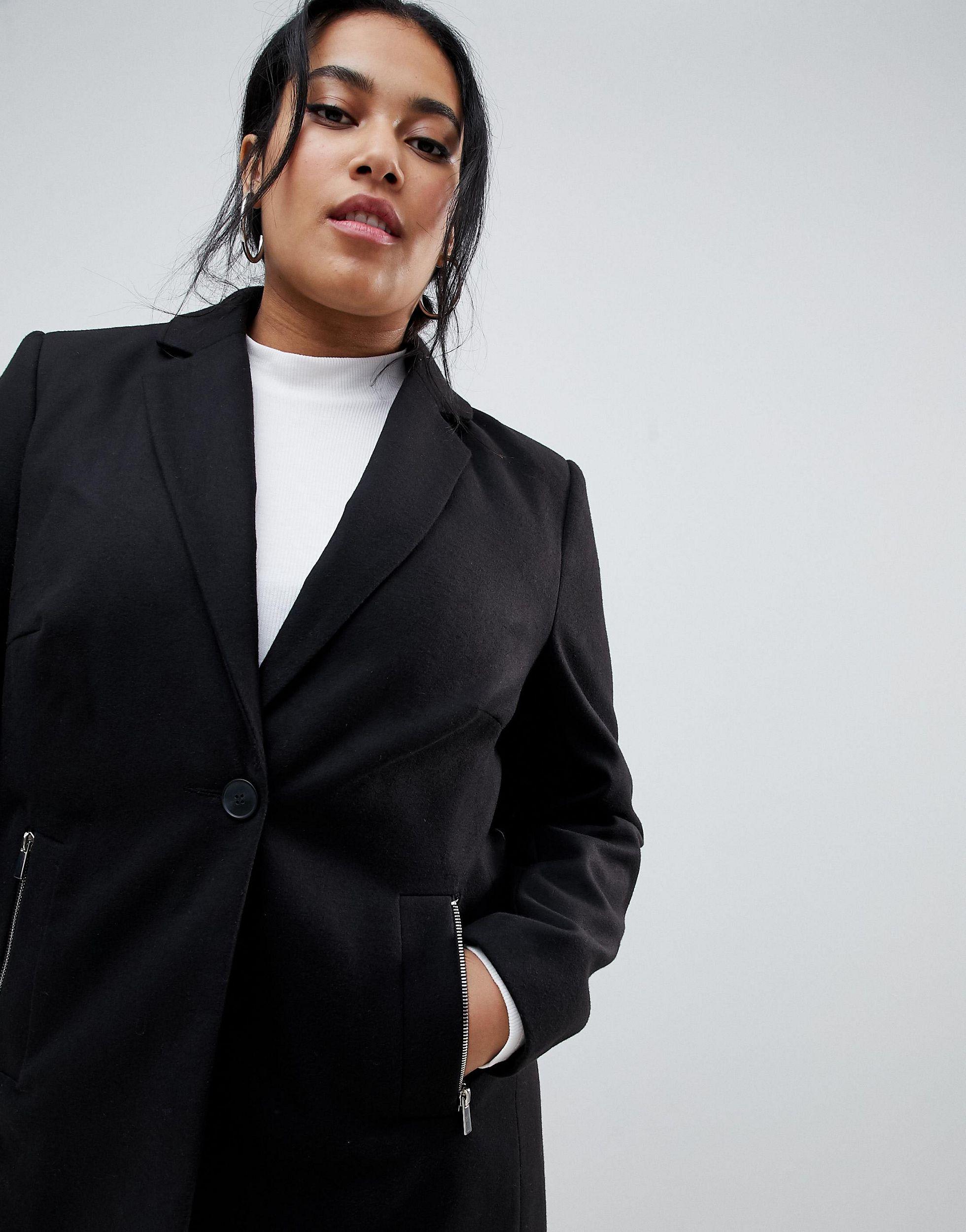 asos design boyfriend coat with zip pocket