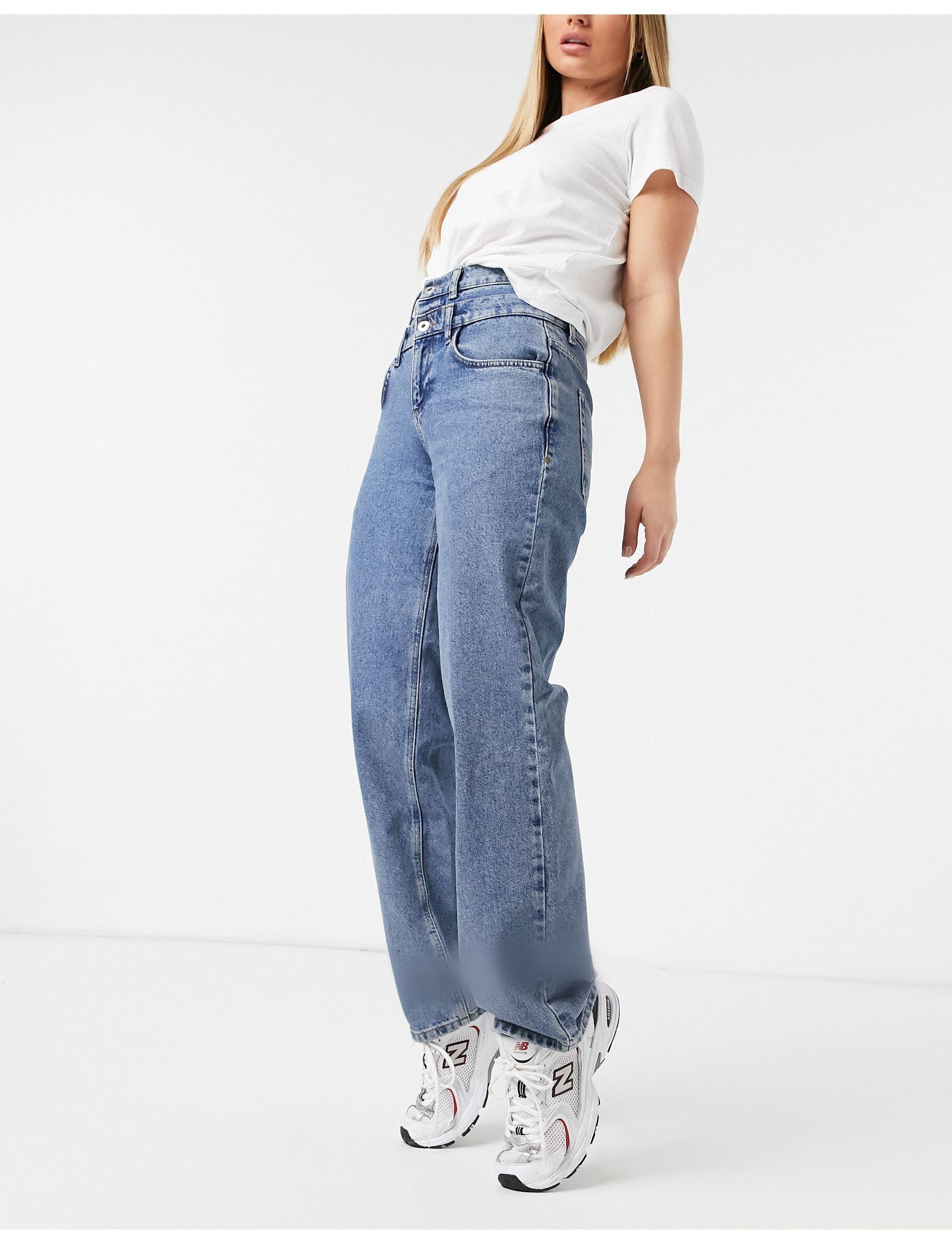 COLLUSION x014 90s Baggy Dad Jeans with Stepped Waist band-Blues