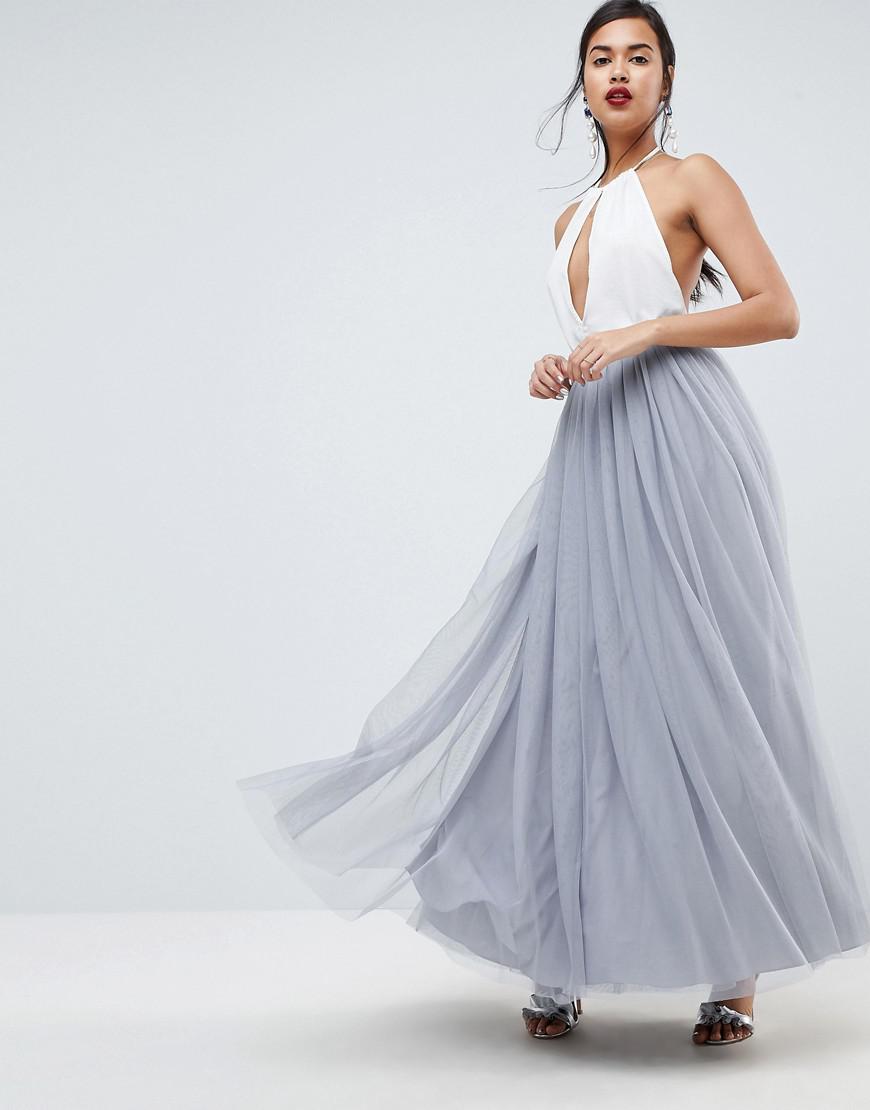 grey tulle skirt maxi
