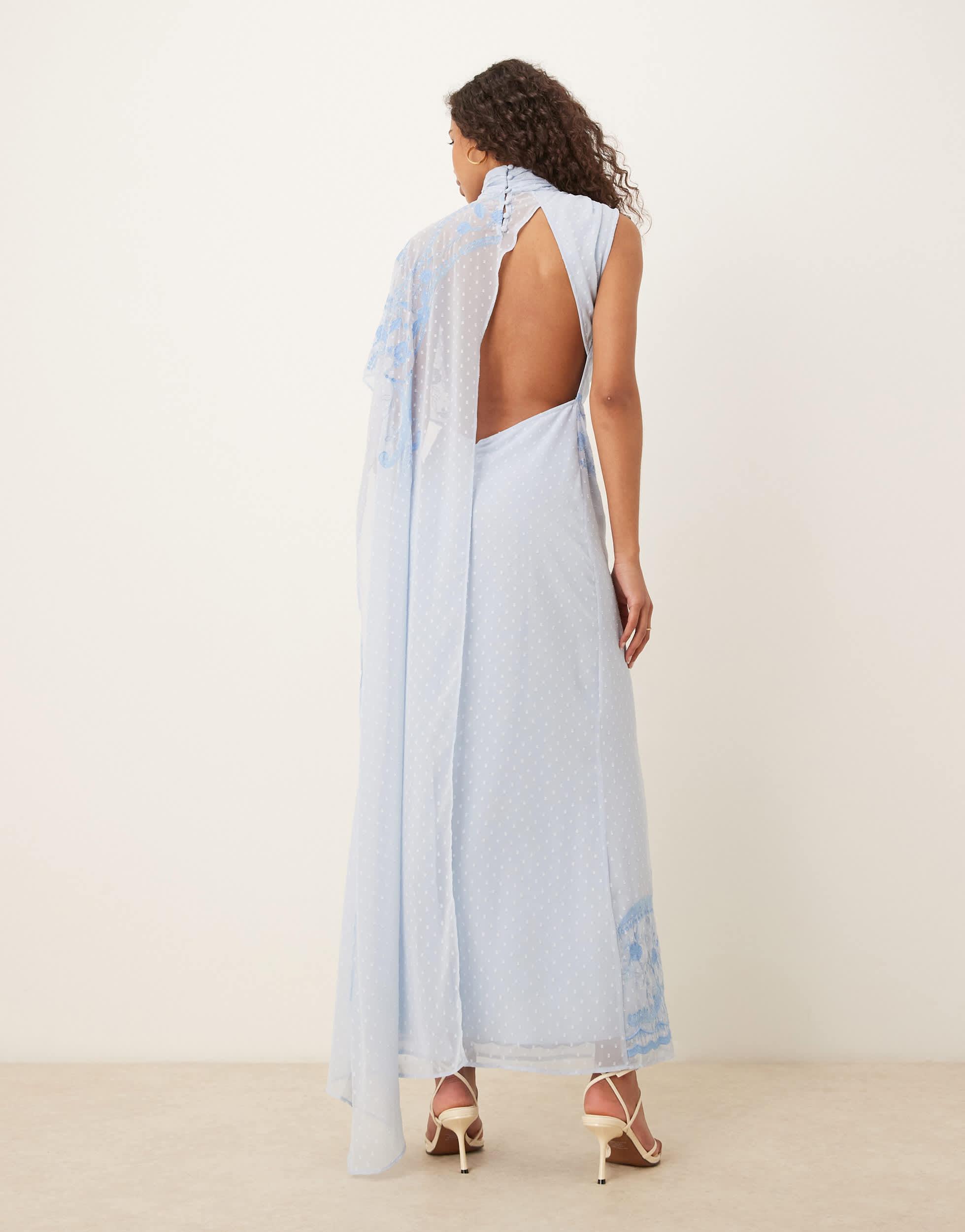 asos design maxi dress with cape sleeve in embroidered mesh Asos Design Exaggerated Cape Maxi Dress in Black