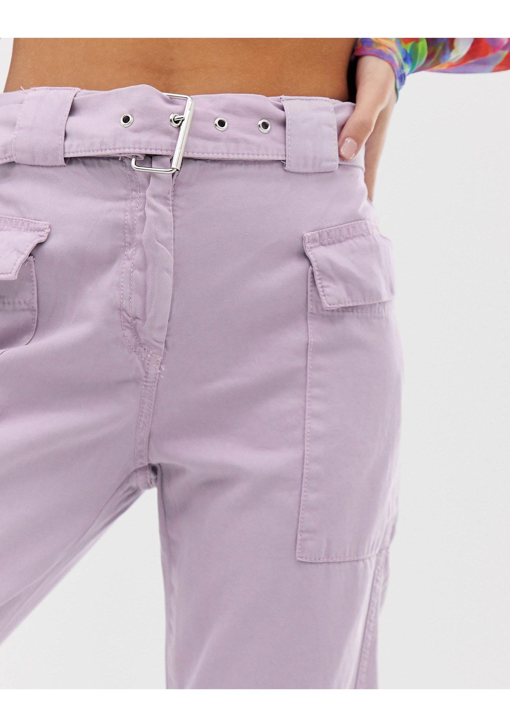 Pantaloni cargo con cintura lillaBershka in Denim di colore Viola | Lyst