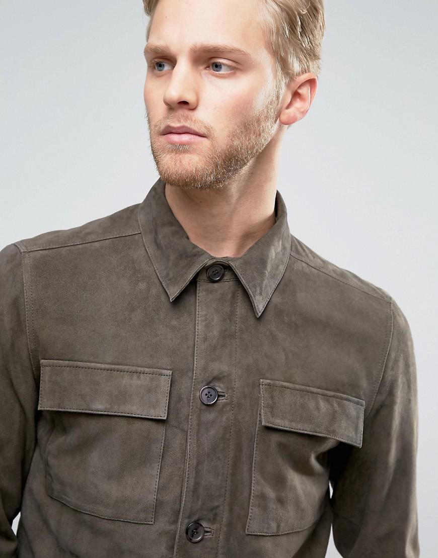Download SELECTED + Suede Harrington Jacket in Green for Men - Lyst