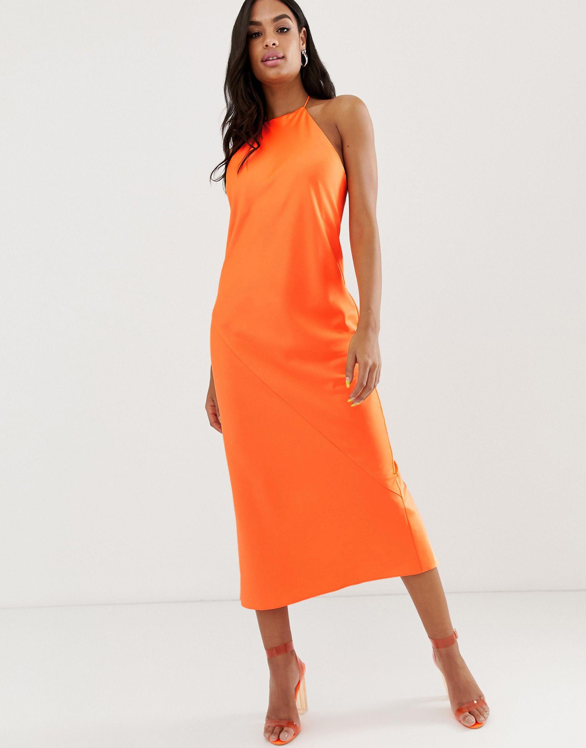 Robe nuisette mi-longue avec col montant - Fluo ASOS en coloris Orange |  Lyst