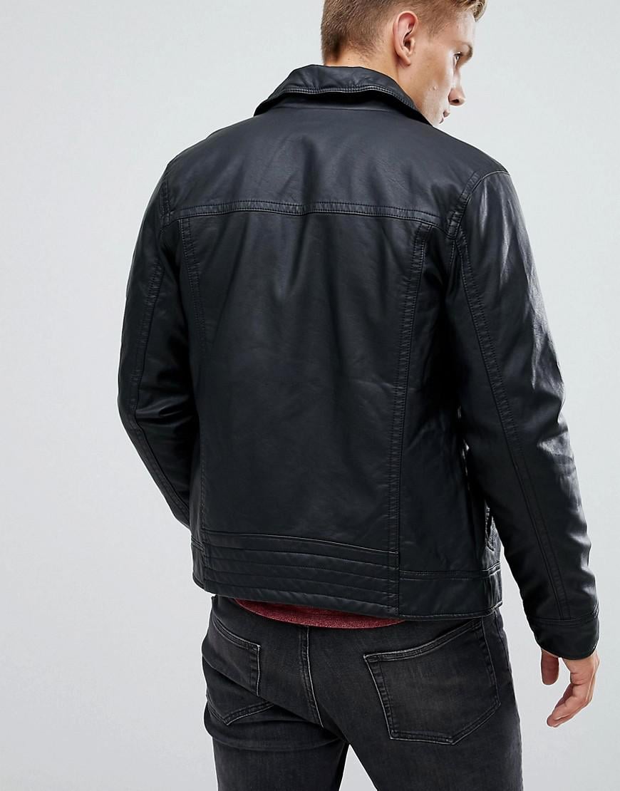 Hollister Faux Leather Biker Jacket In Black for Men - Lyst