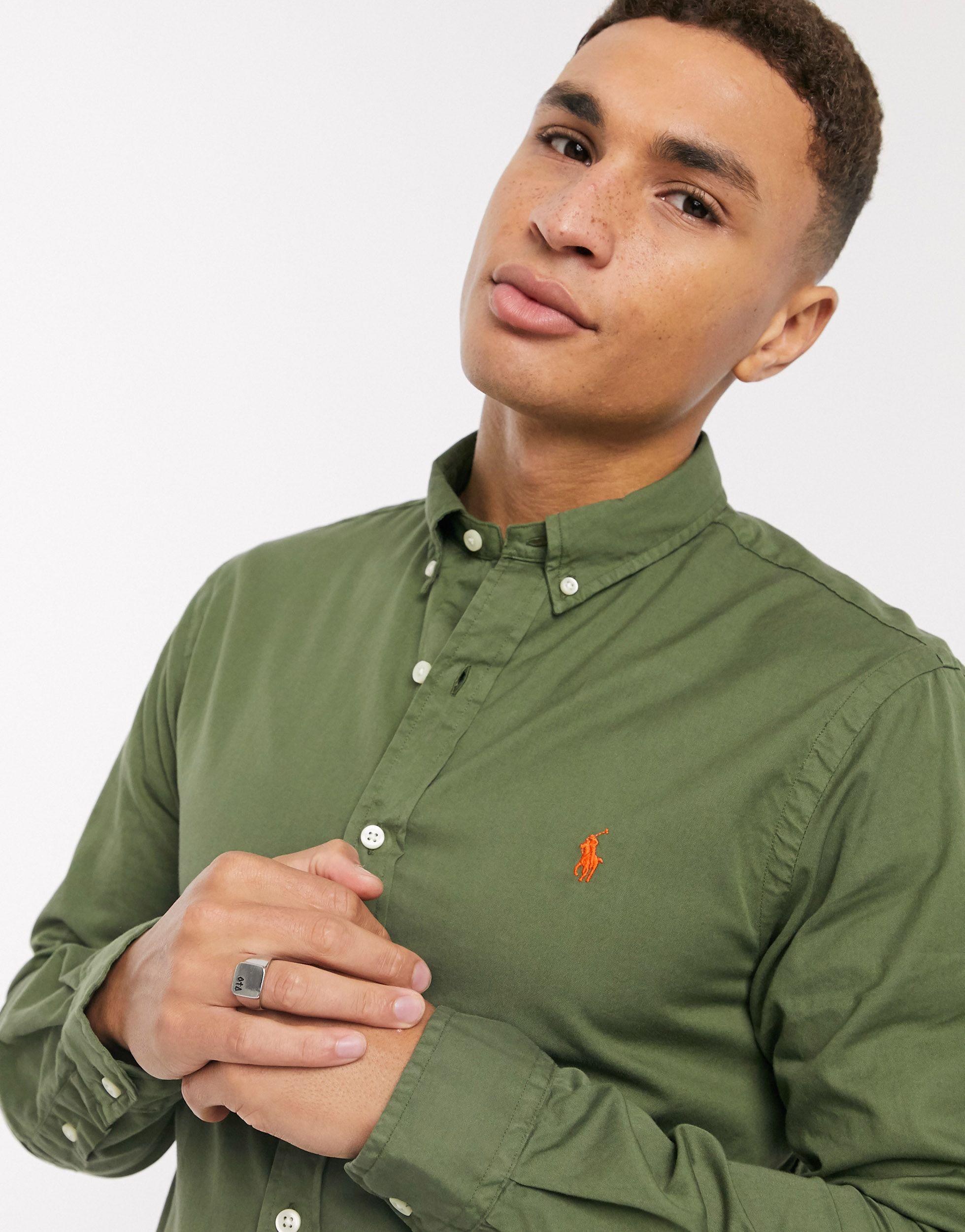 olive green polo button down