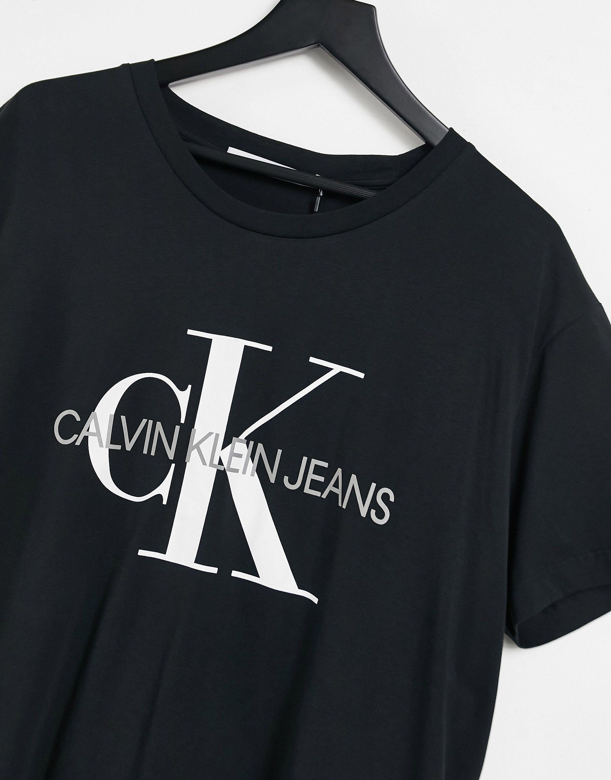 Calvin Klein Big & Tall Monogram Logo Slim Fit T-shirt in Black