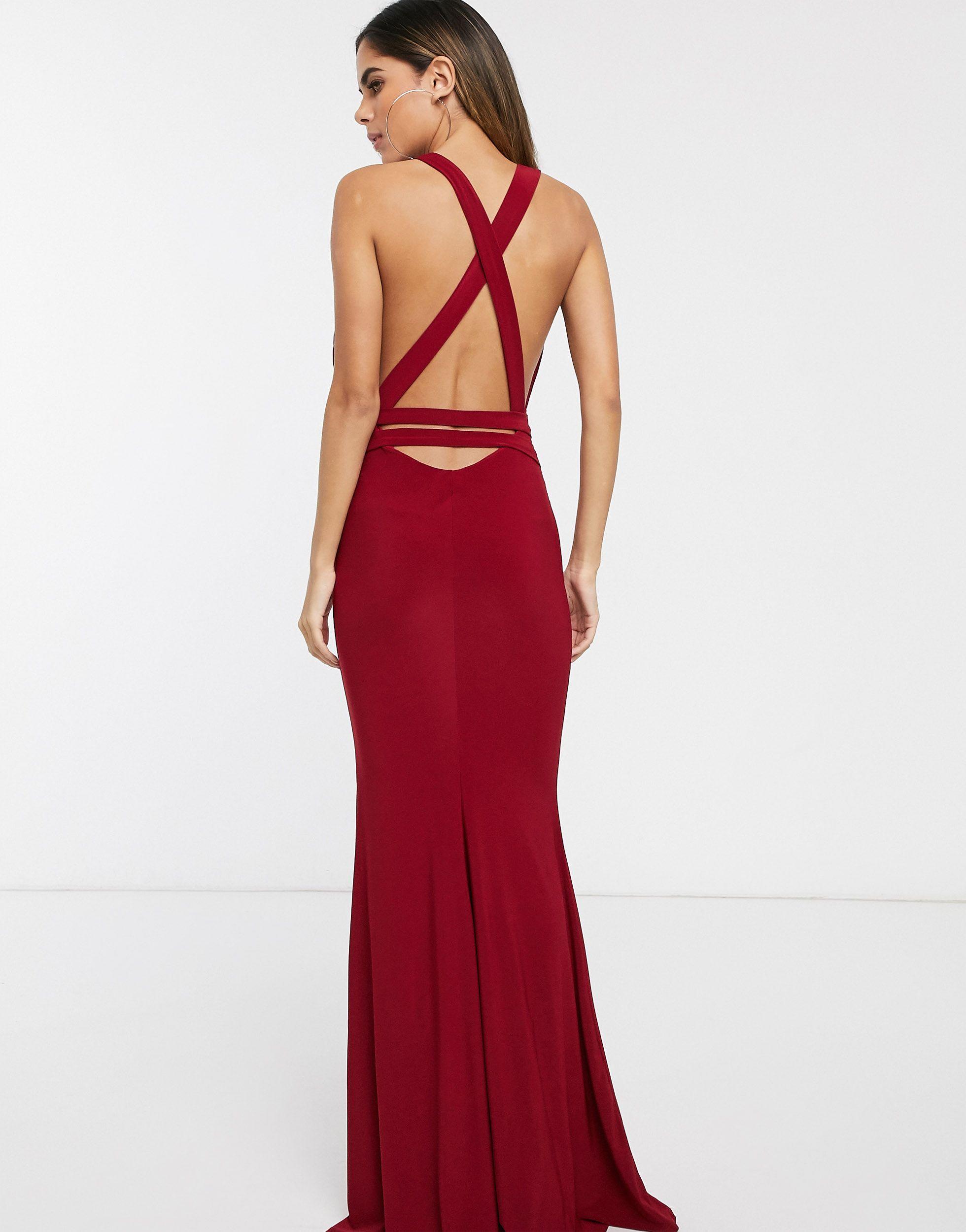 cross back fishtail maxi dress by club l