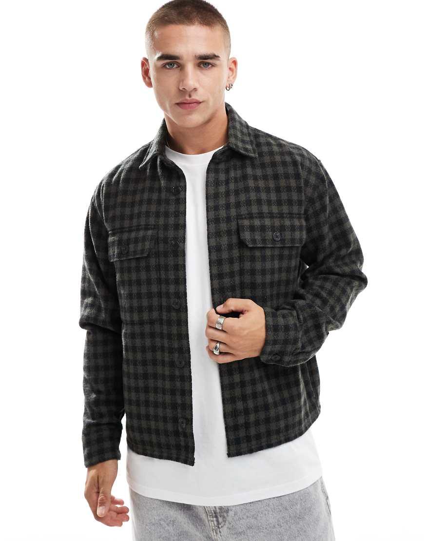 Abercrombie Fitch Check Dobby Flannel Overshirt in Black for