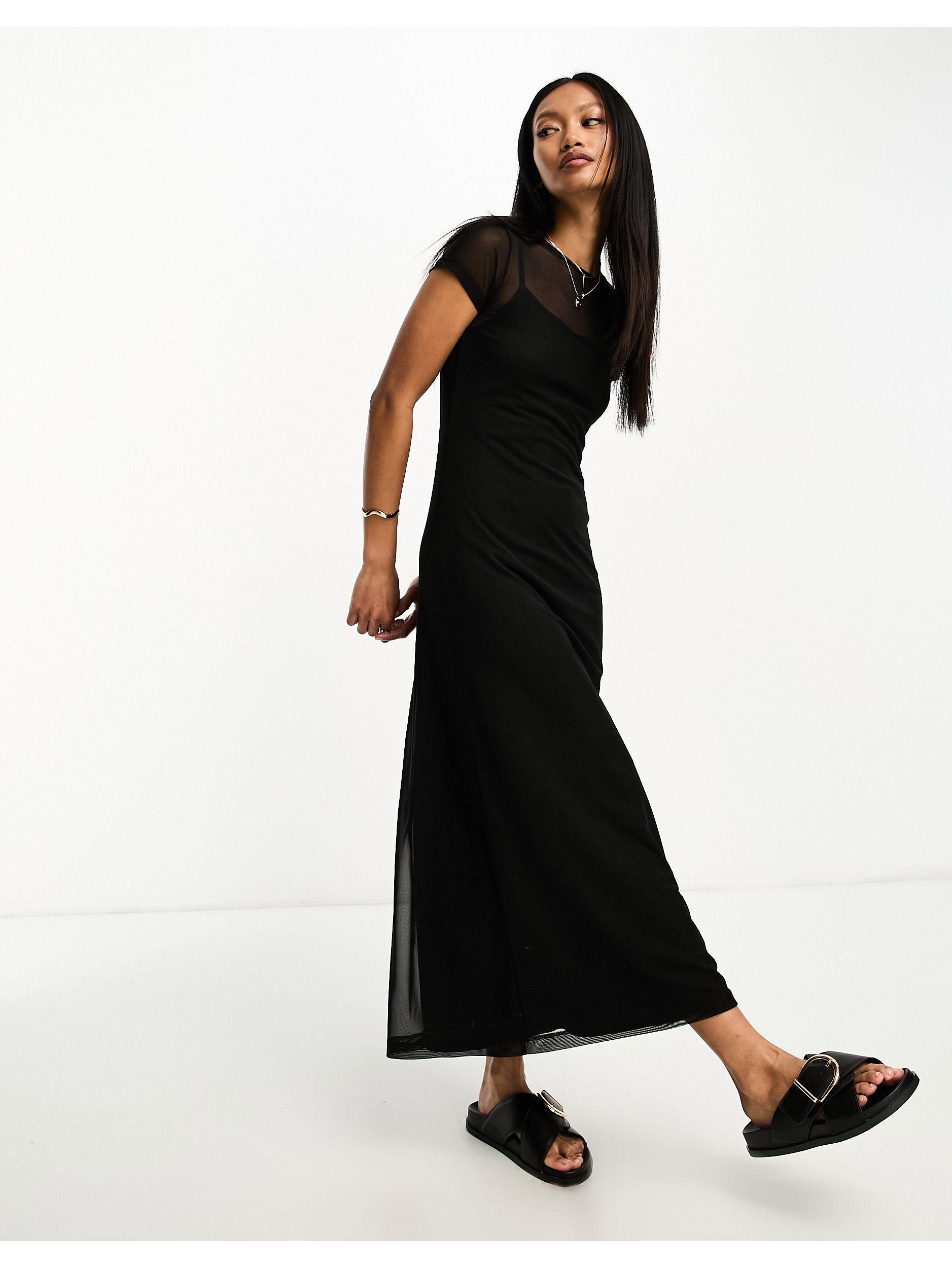 ASOS T Shirt Maxi Mesh Dress in Black | Lyst