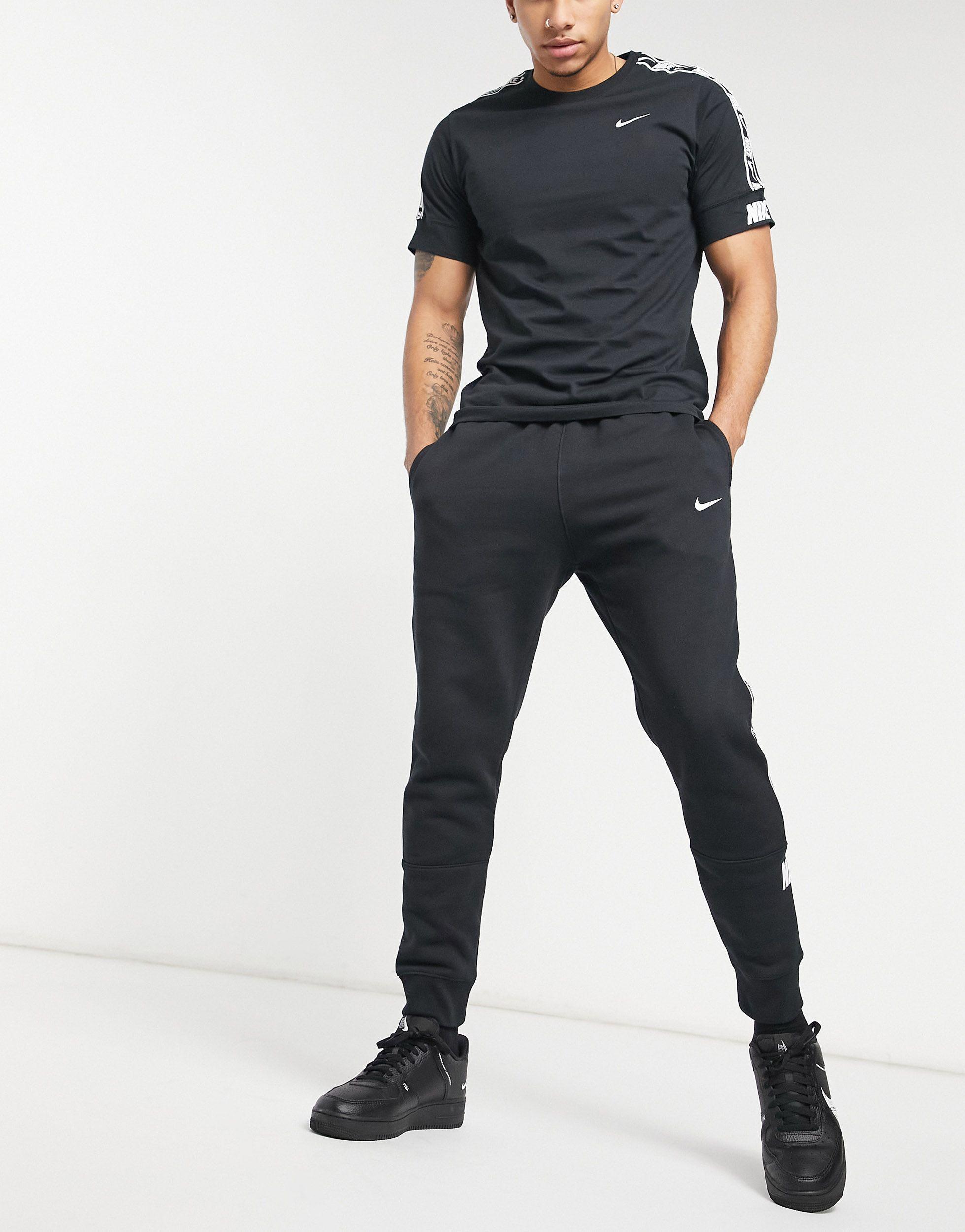 Nike Repeat Pack Taping Cuffed joggers in Black for Men | Lyst