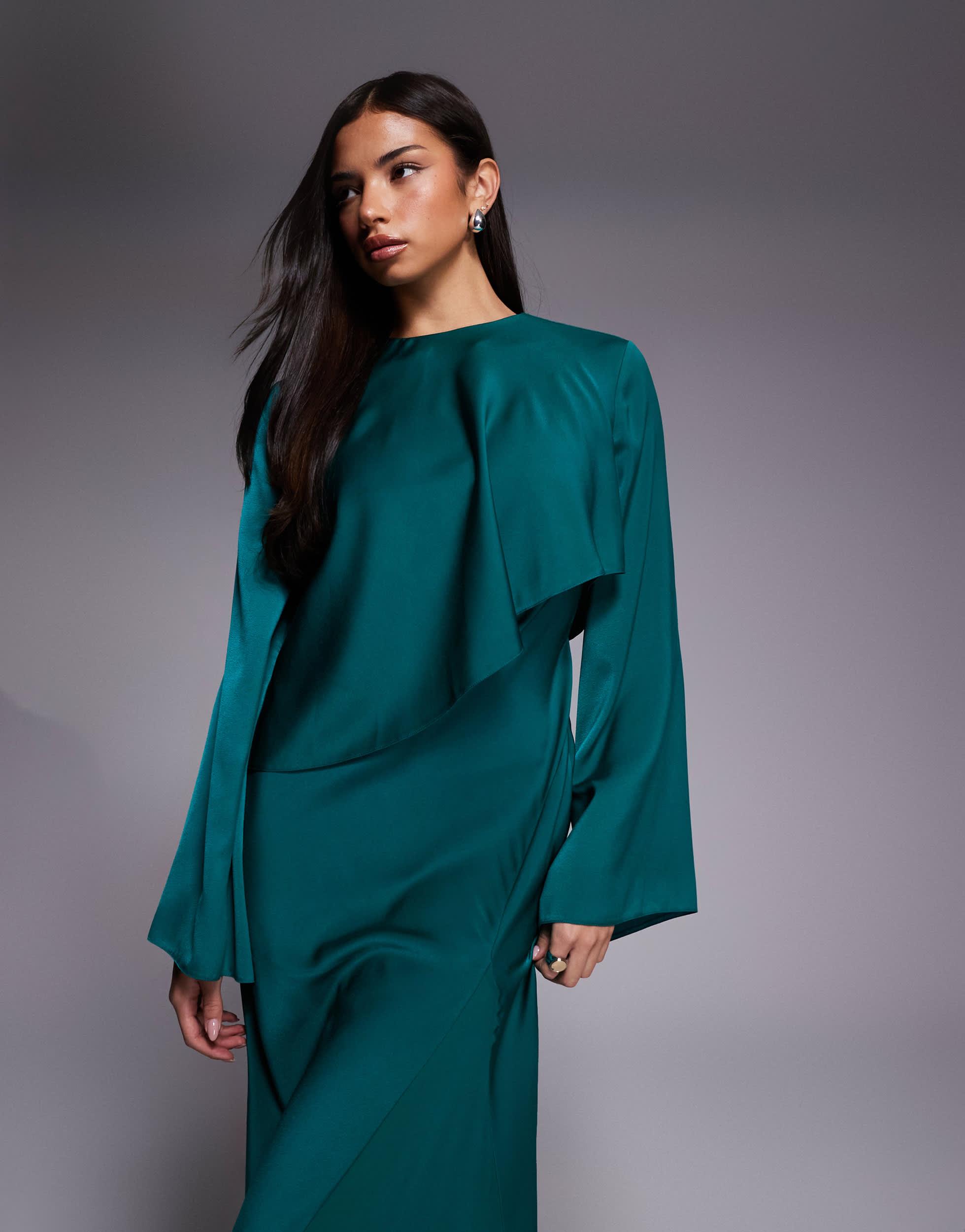 long sleeve deep v neck dress Long Sleeve Sequin Evening Dress with Side Split