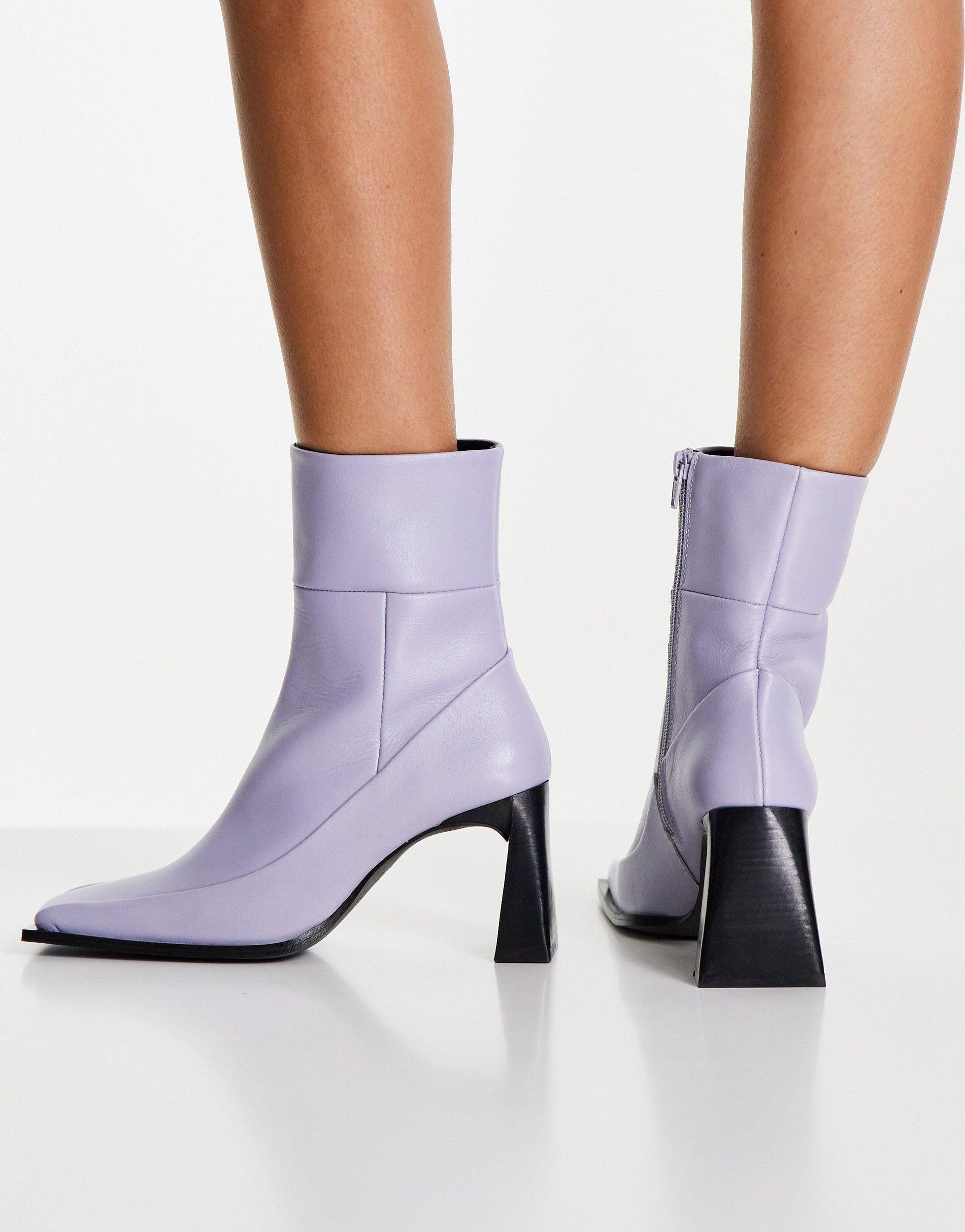 TOPSHOP Harper Leather High Ankle Boot in Purple | Lyst