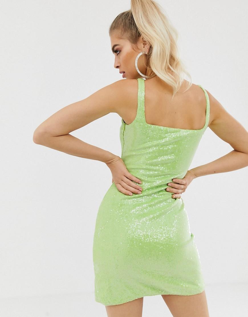 Palm Springs Lime Green Asymmetric Neck Ruched Mini Dress With Cut O – Club  L London - UK