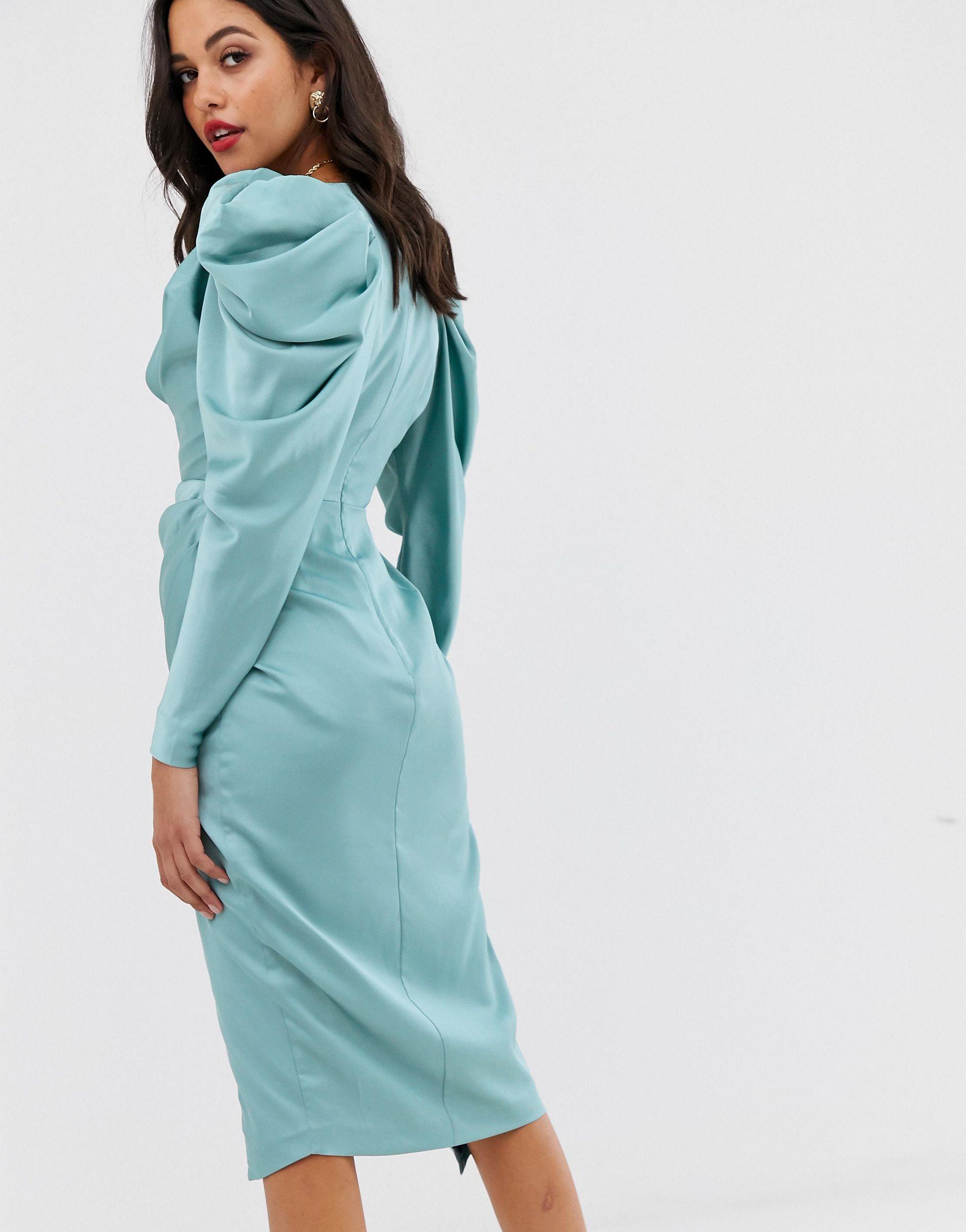 asos edition satin plunge strappy midi dress with tie front