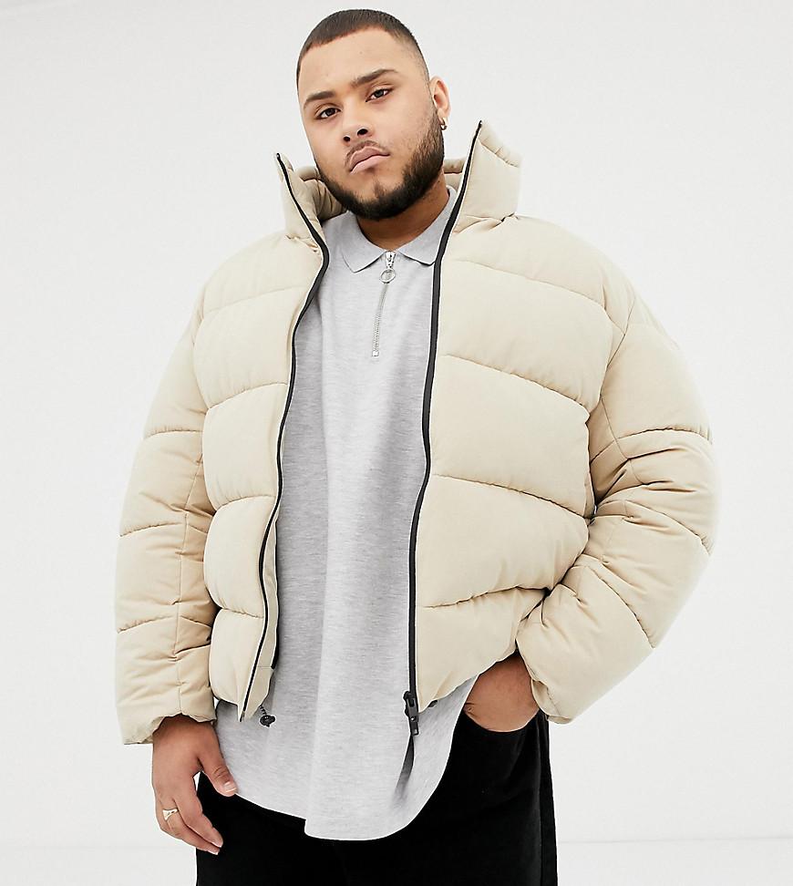 ASOS Plus Boxy Puffer Jacket In Beige in White for Men - Lyst