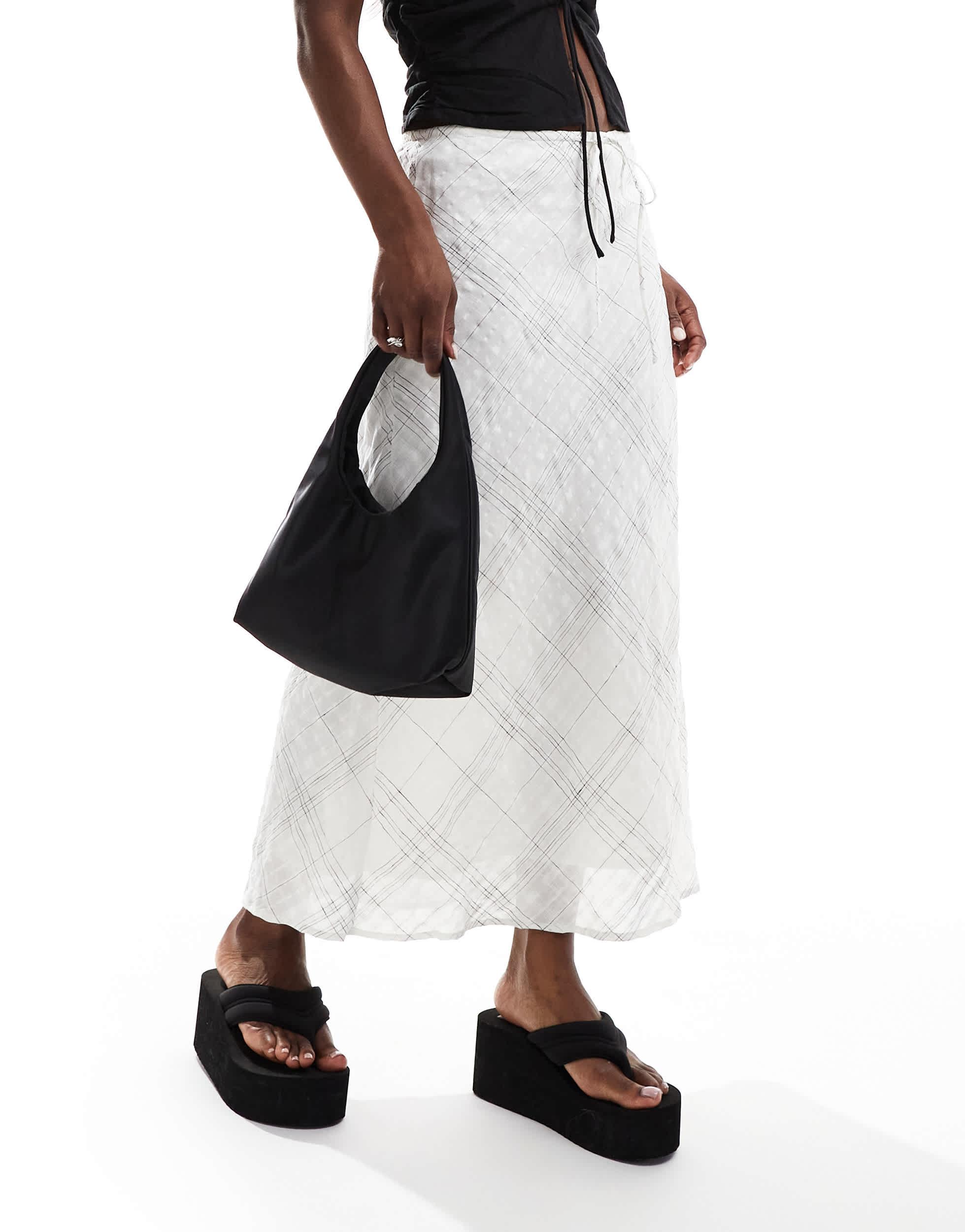 Jupe en lin melange leger a carreaux Mango en coloris Blanc Lyst