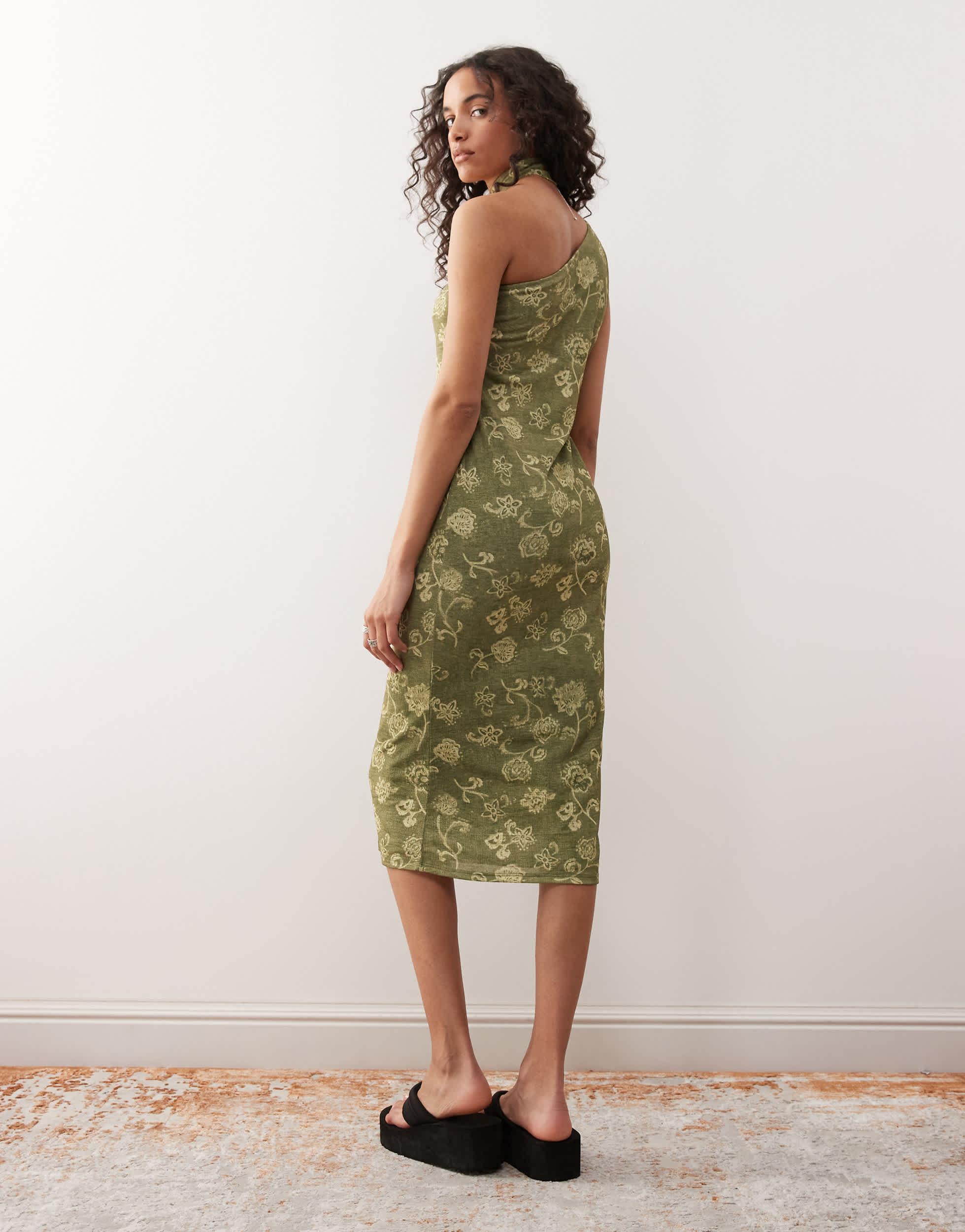 one shoulder scarf midi dress Scarf-Tie One-Shoulder Organdy Midi Dress