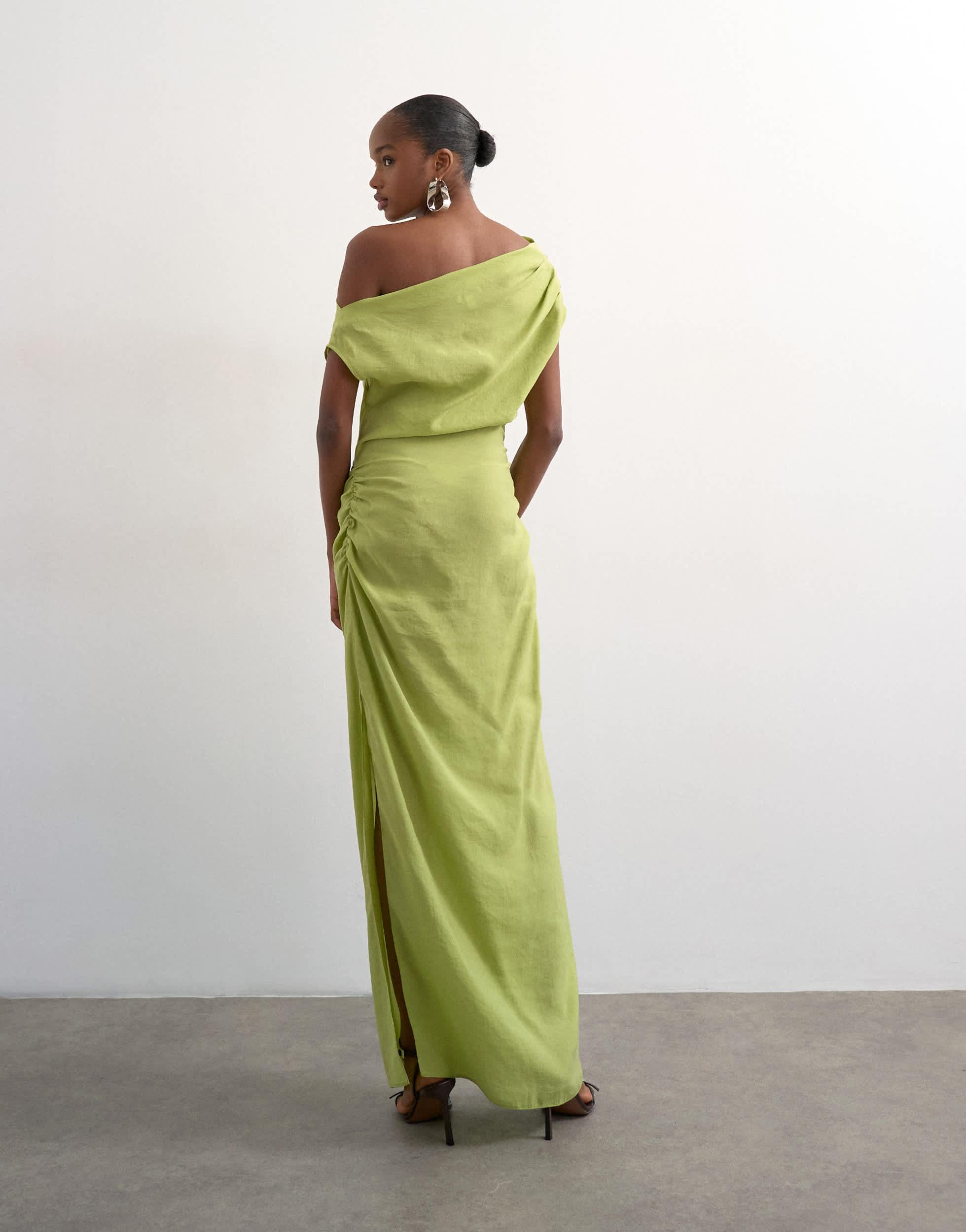 topshop green midi dress Topshop - Off-Shoulder Midi Dress - Women - Modal/Polyester - 14 US