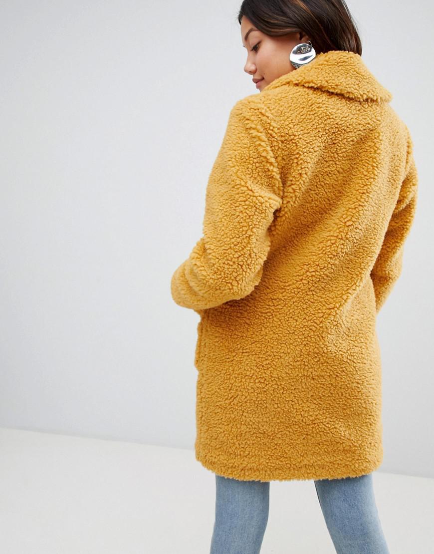 New Look Teddy Fur Coat in Yellow | Lyst