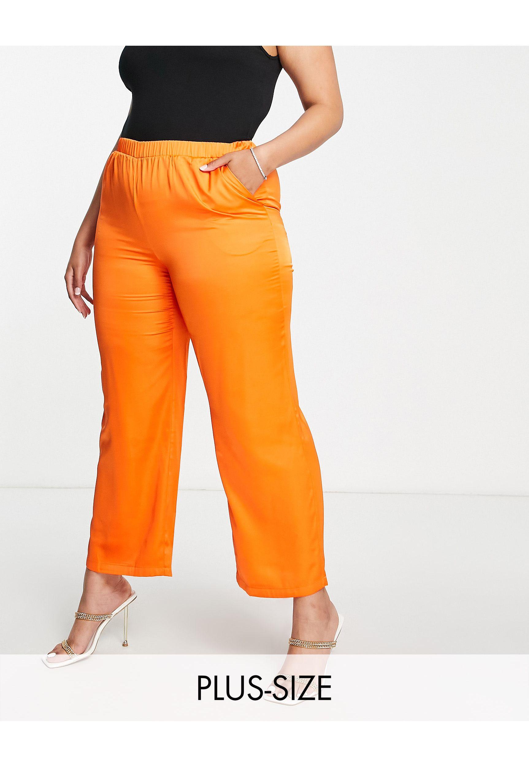 Vero Moda Curve Satin Wide Leg Pants in Orange | Lyst