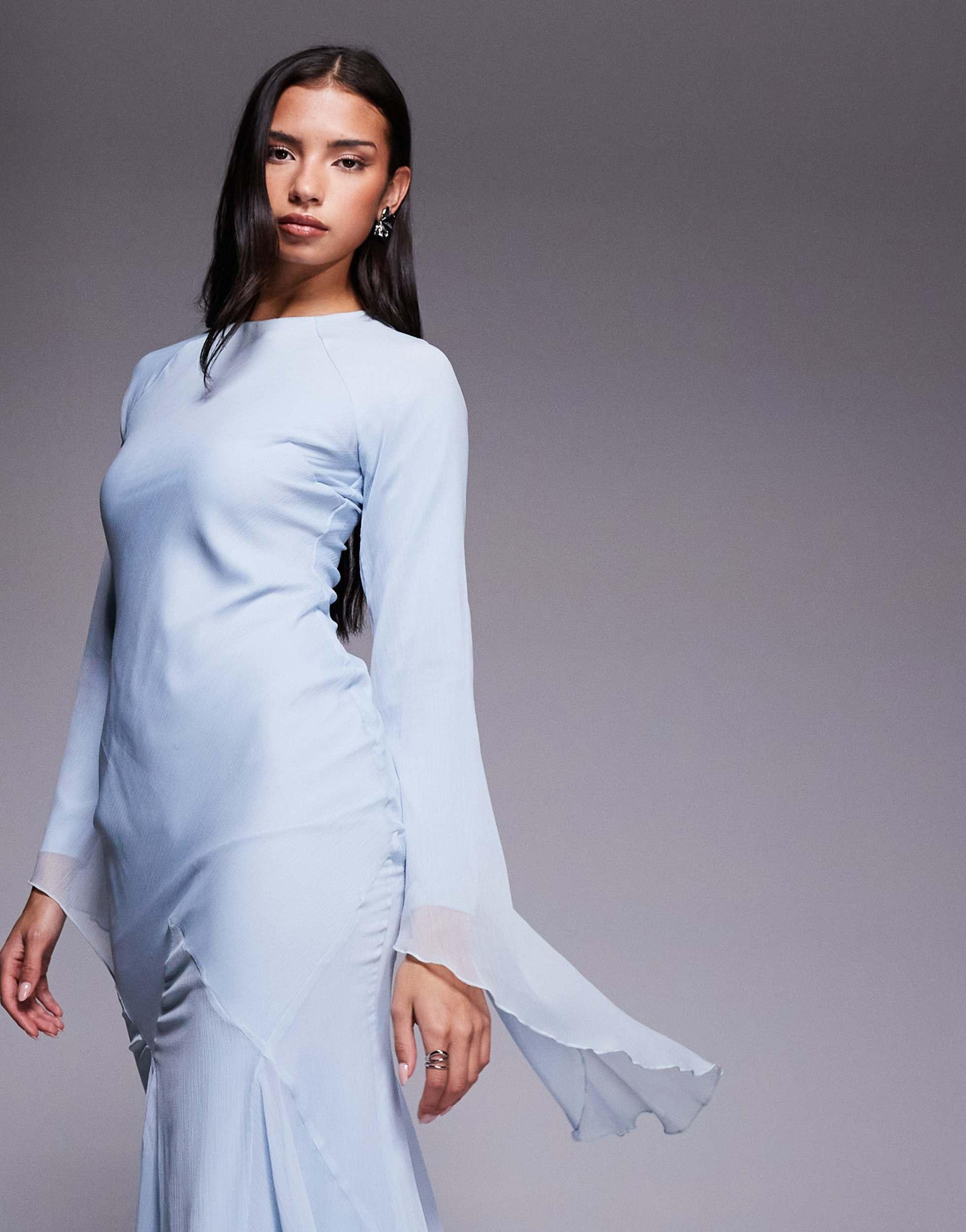 asos powder blue dress ASOS DESIGN Petite plunge elastic tea mini dress with ruched waist in baby blue
