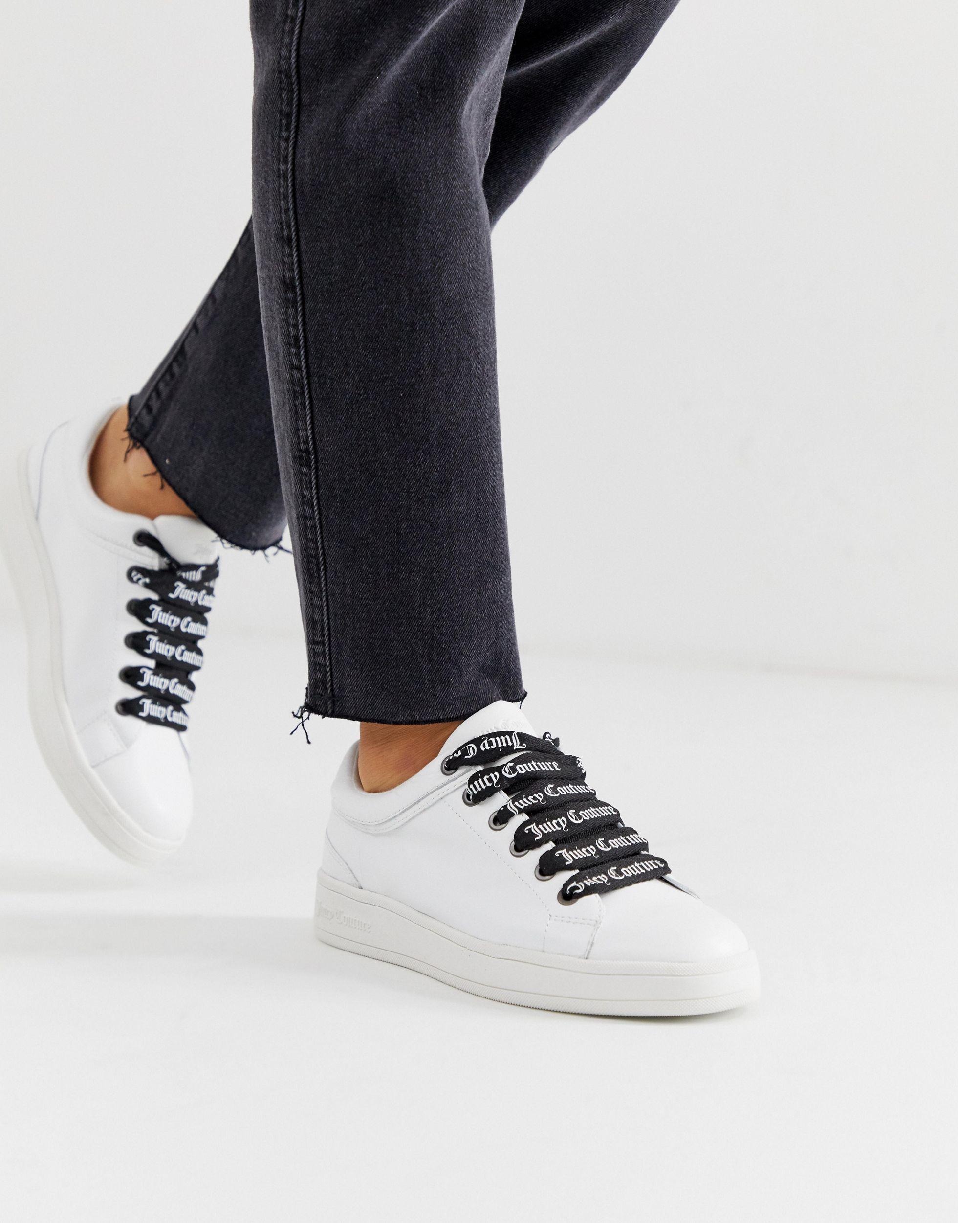 Juicy Couture Leather Lace Up Sneakers in White | Lyst
