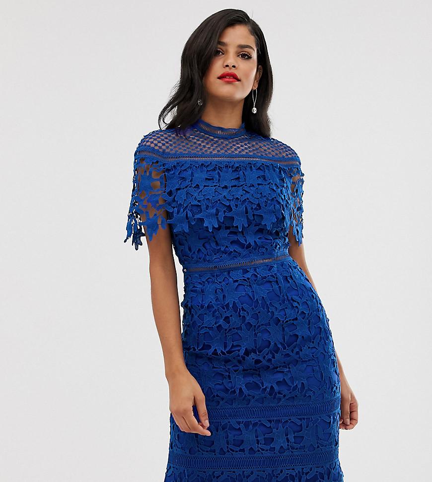Chi Chi London Lace High Neck Mini Dress In Cobalt in Blue - Lyst