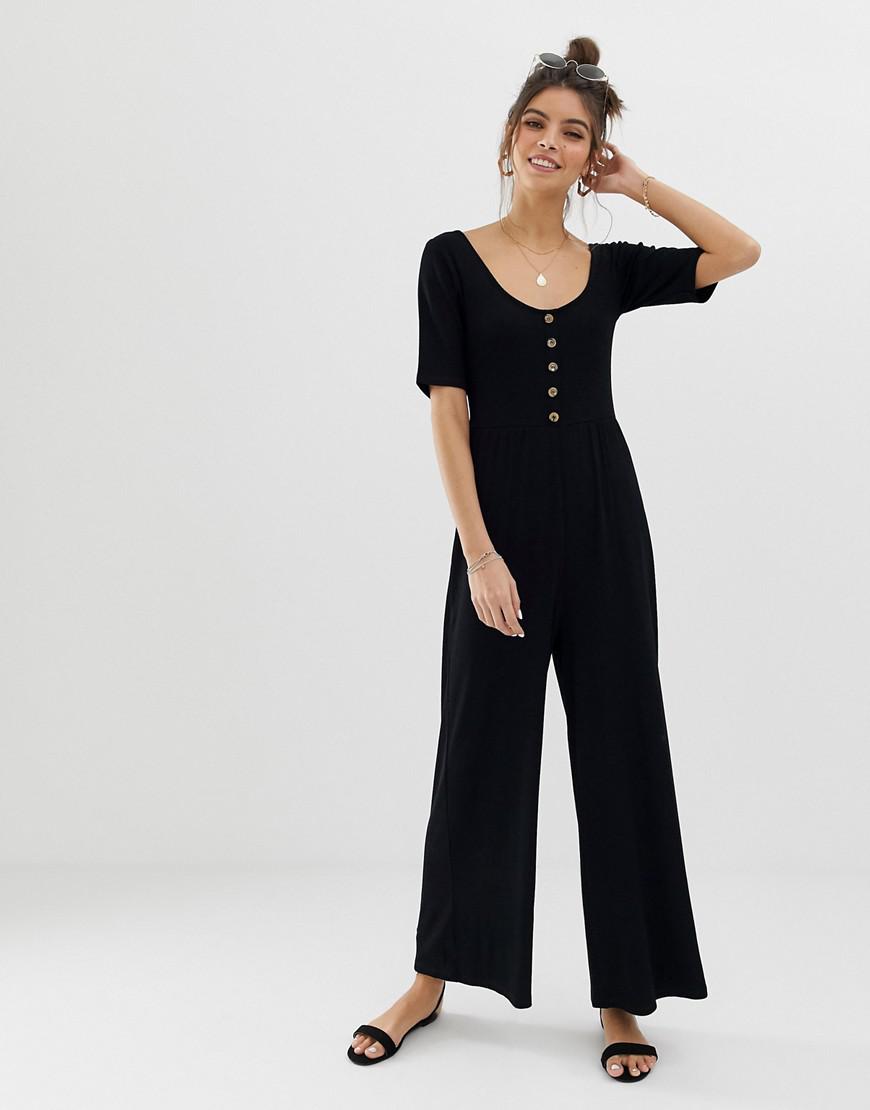 black button front jumpsuit