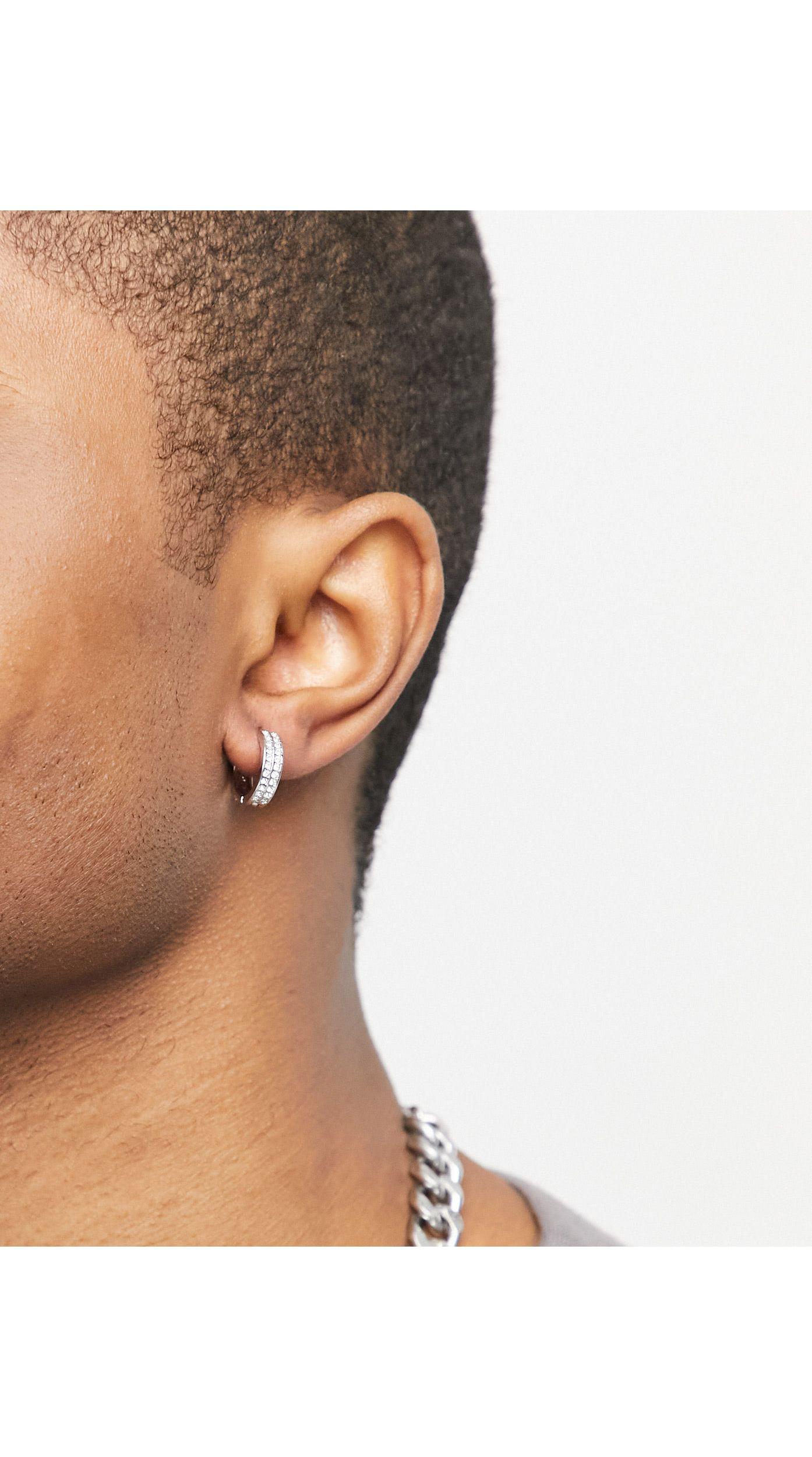 ASOS 12mm Hoop Earrings With Swarovski Crystals in Metallic for Men | Lyst