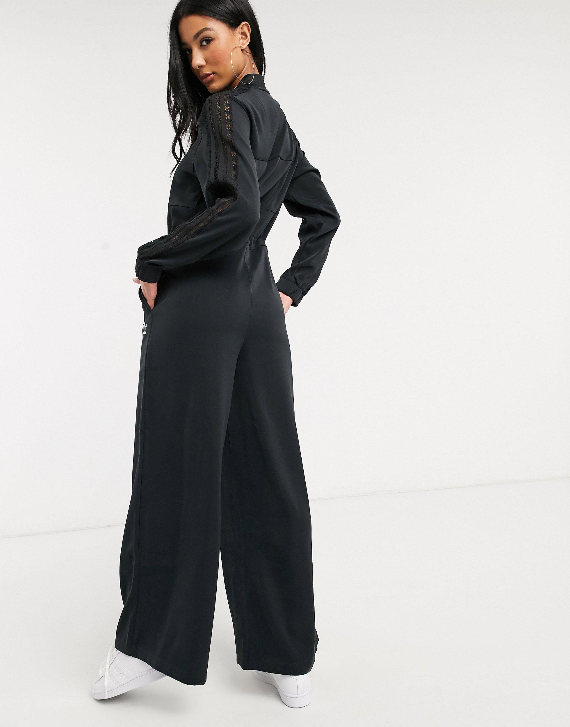 adidas Originals Synthetic Bellista Lace Insert Jumpsuit in Black | Lyst