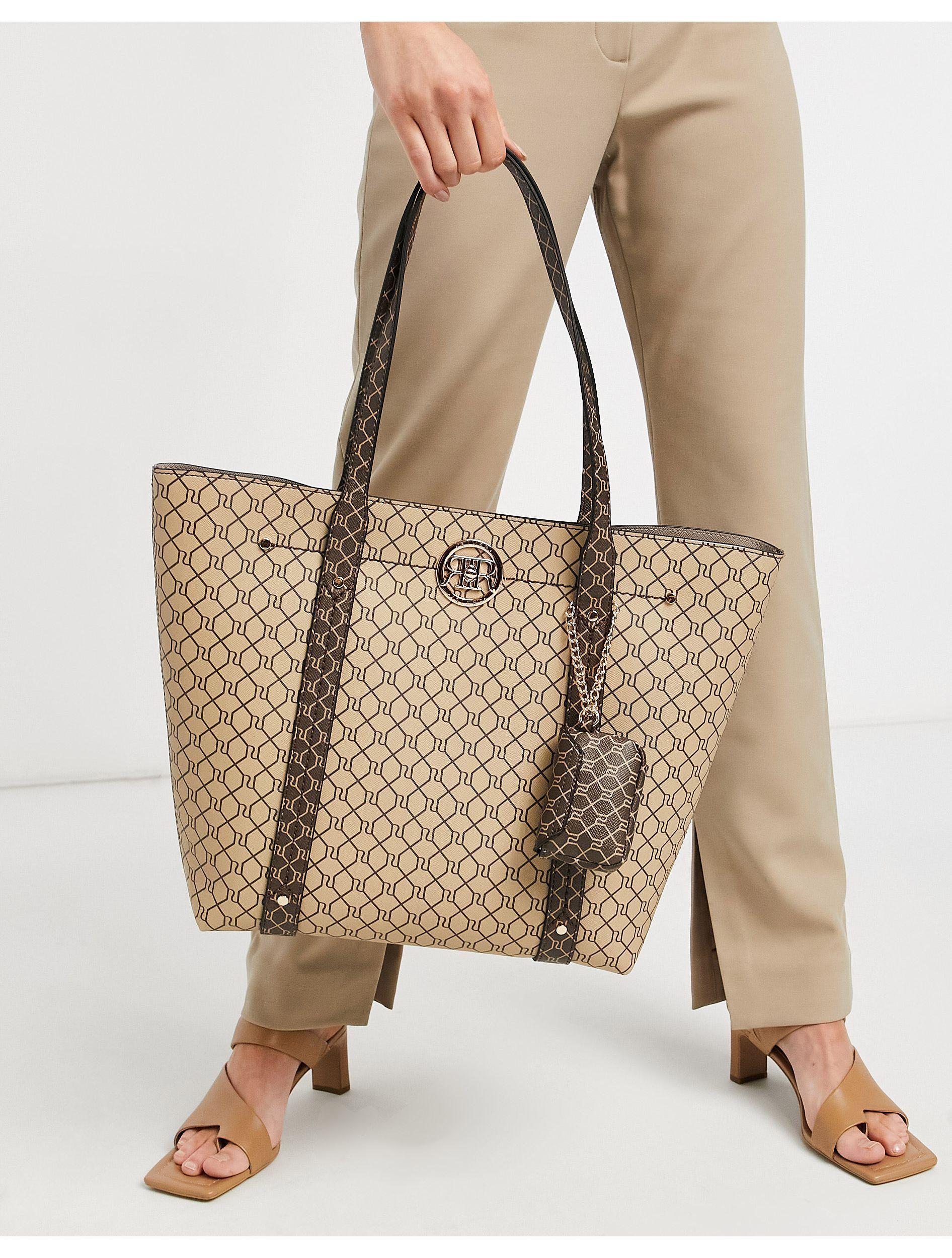 River Island River Monogram Shopper Bag With Pouch in Brown | Lyst