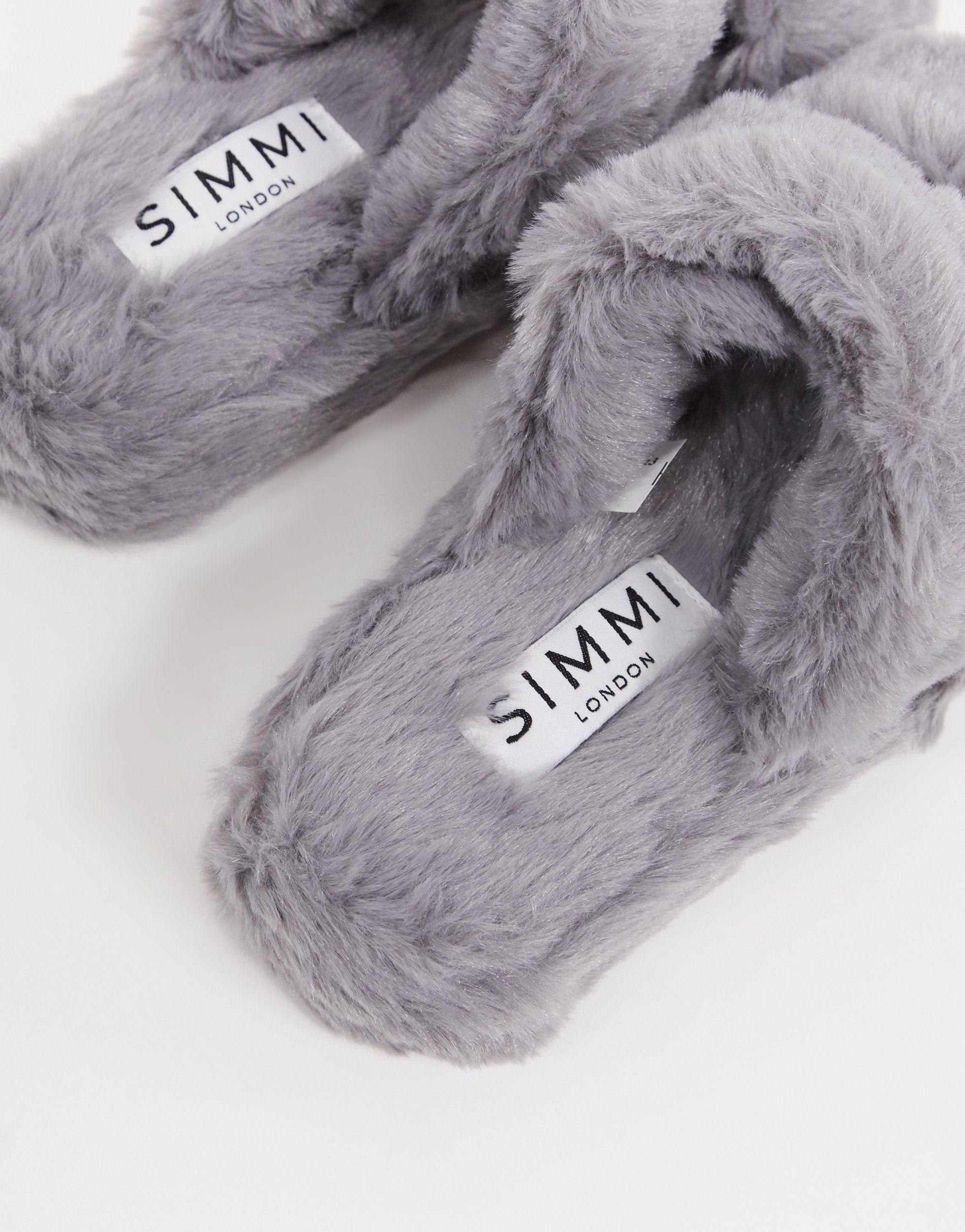 SIMMI Shoes Simmi London Fluffy Slippers in Gray | Lyst