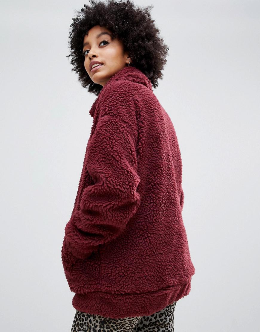 maroon teddy bear jacket