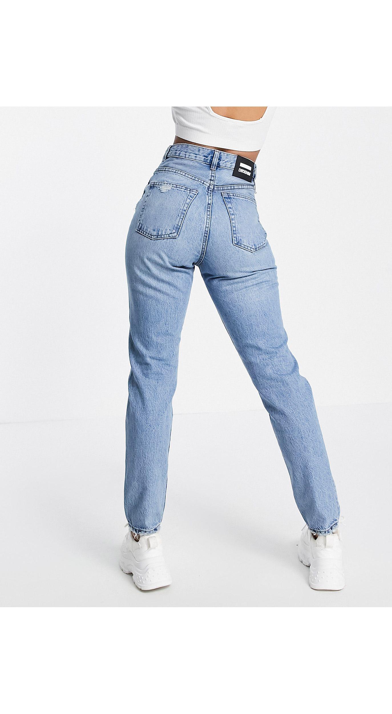 Dr. Denim Nora High Rise Mom Jeans With Ripped Knees in Blue