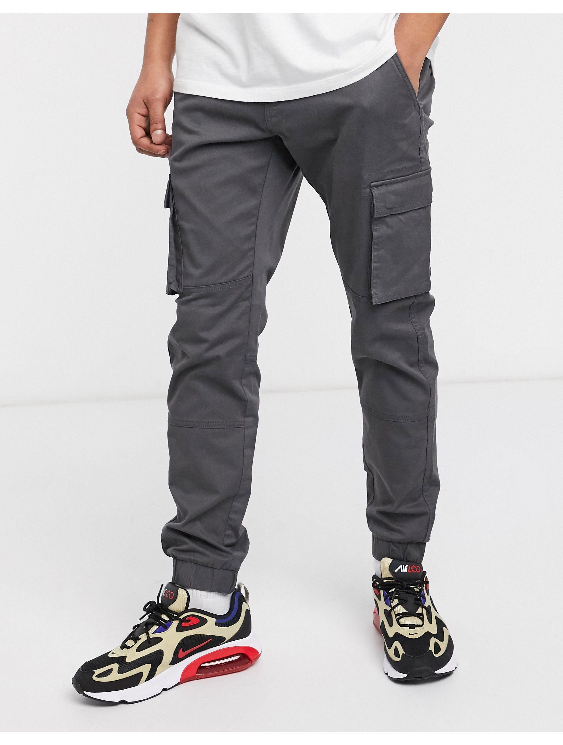 Only & Sons Slim Fit Cargo With Cuffed Bottom in Gray for Men | Lyst