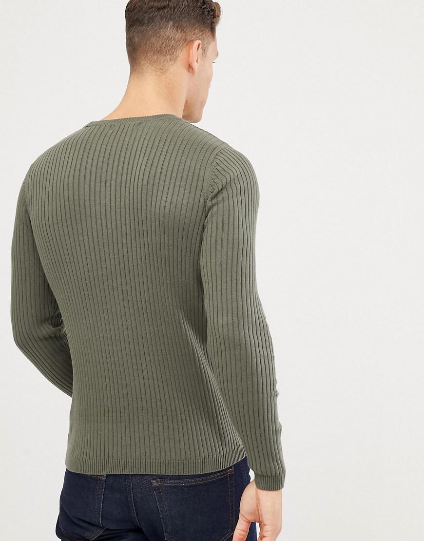 New Look Muscle Fit Sweater In Khaki in Green for Men | Lyst