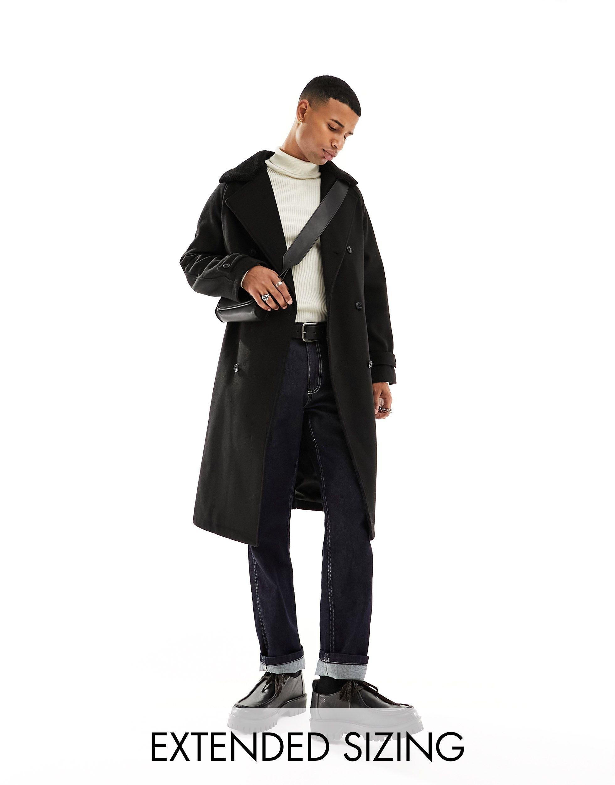 Asos design smart funnel neck coat with hot sale contrast trim