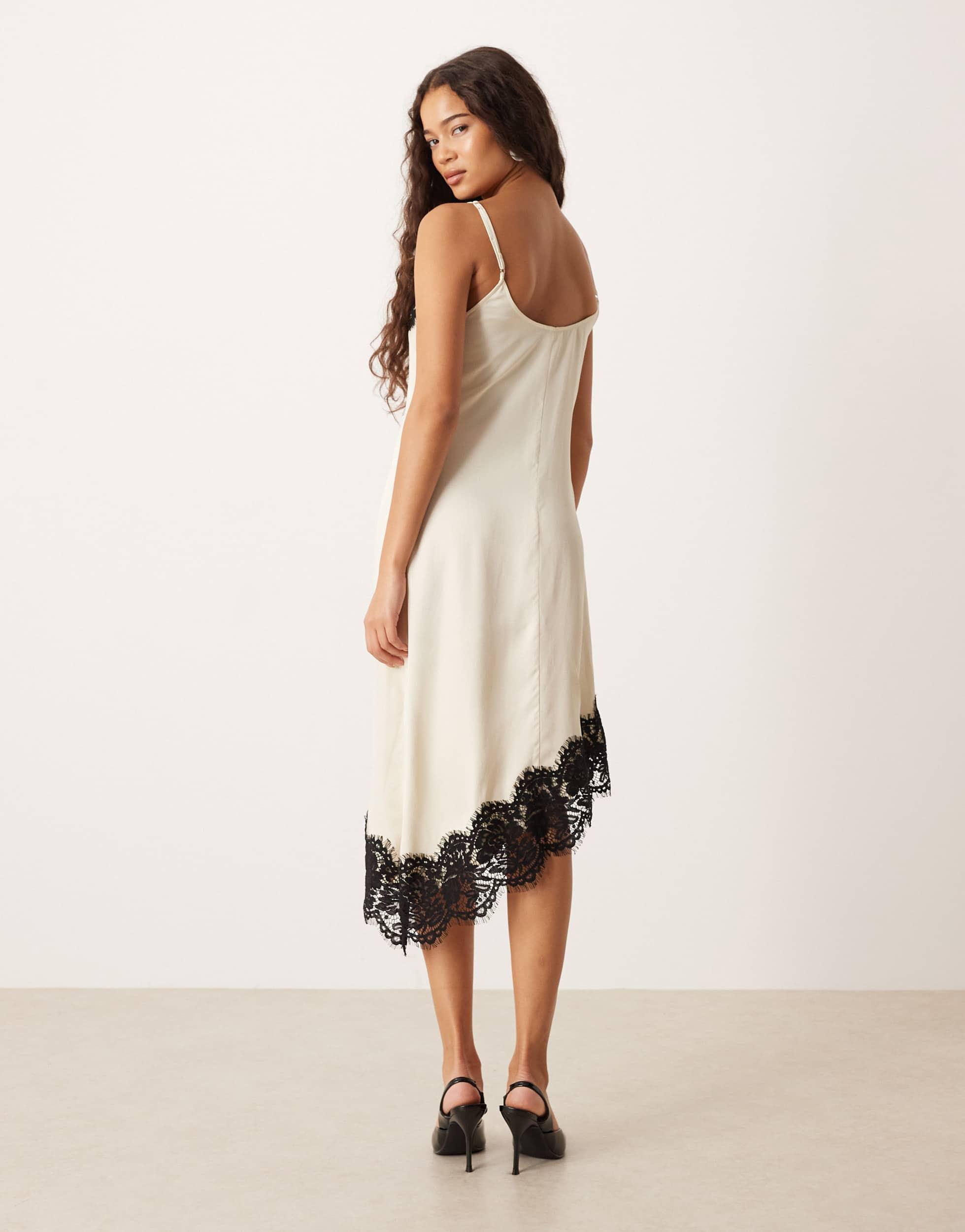 ASOS Asymmetric Satin Cami Mini Dress in Natural | Lyst