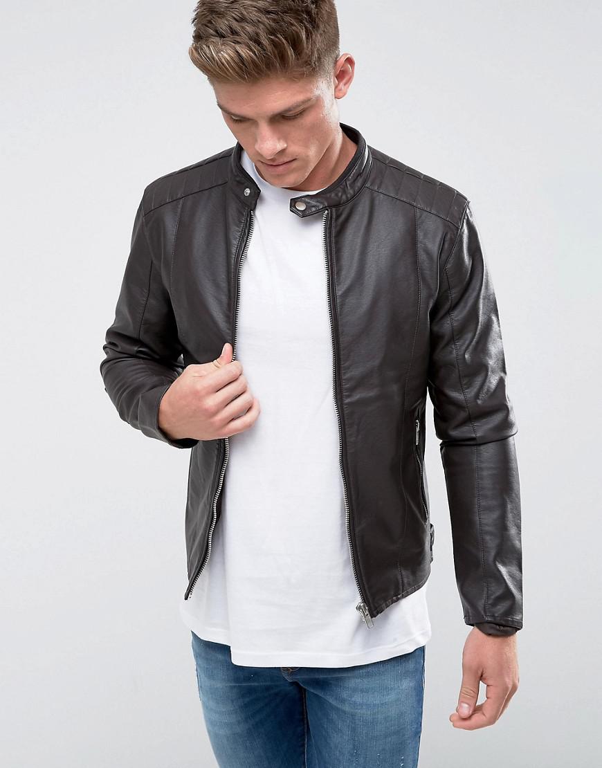 Barneys Faux Leather Slim Fit Harrington Jacket - NAOLW