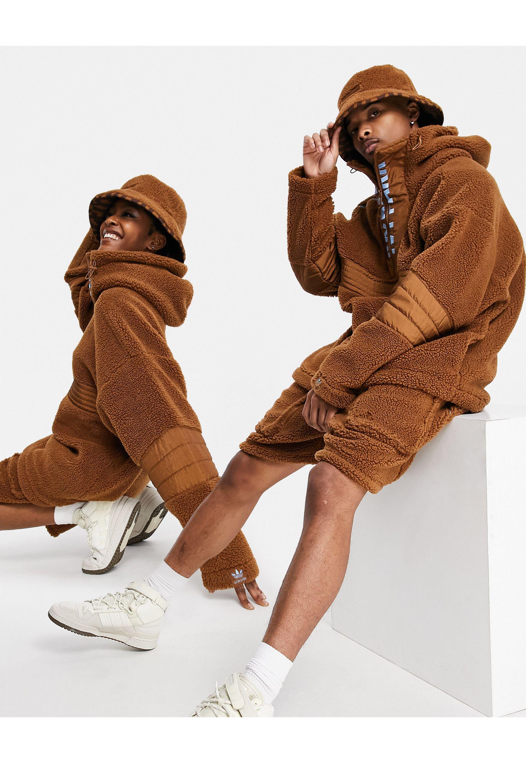 Ivy Park Adidas X Half Zip Teddy Hoodie in Brown | Lyst Australia