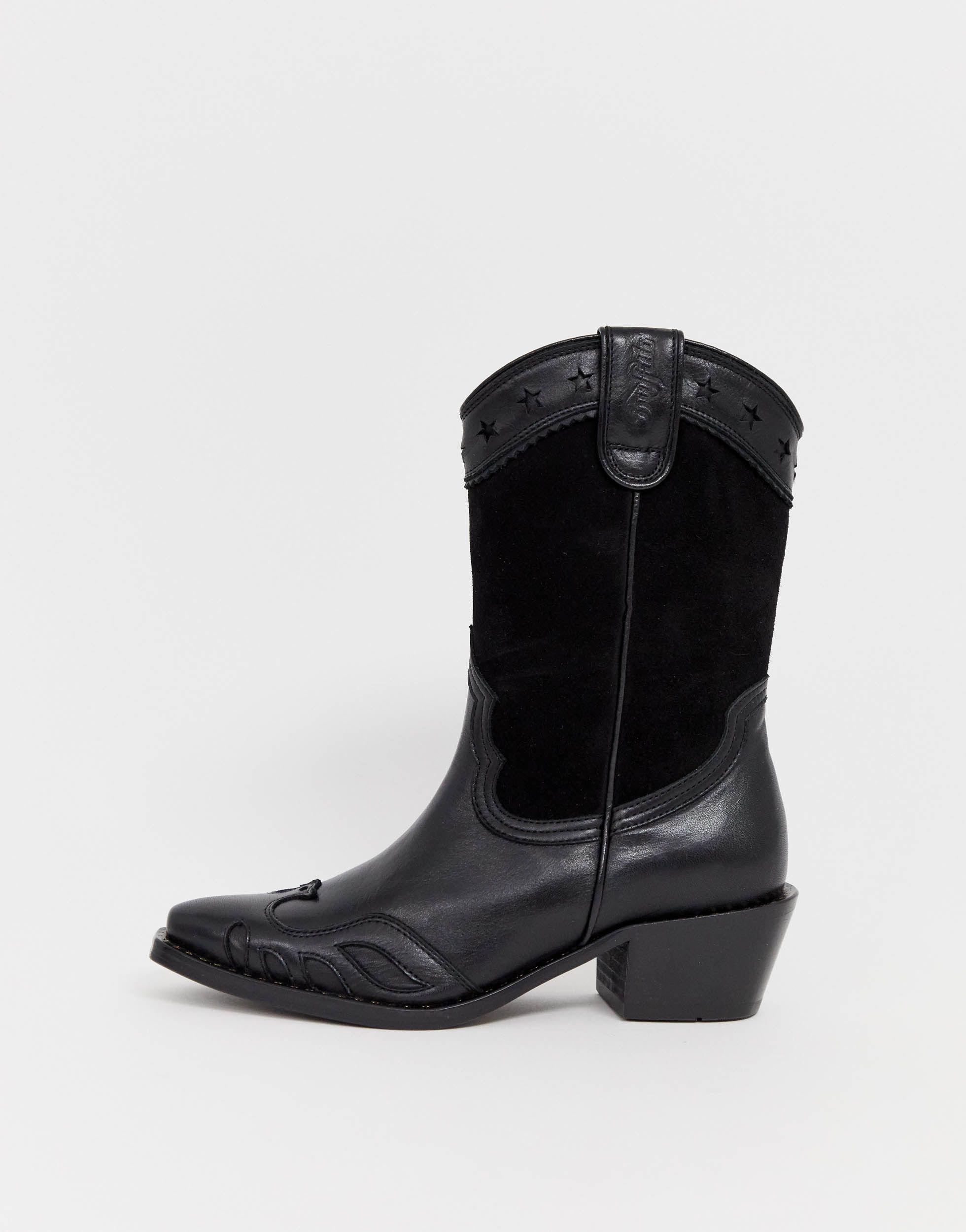 Buffalo Leather London Gerda Western Cowboy Boots in Black | Lyst