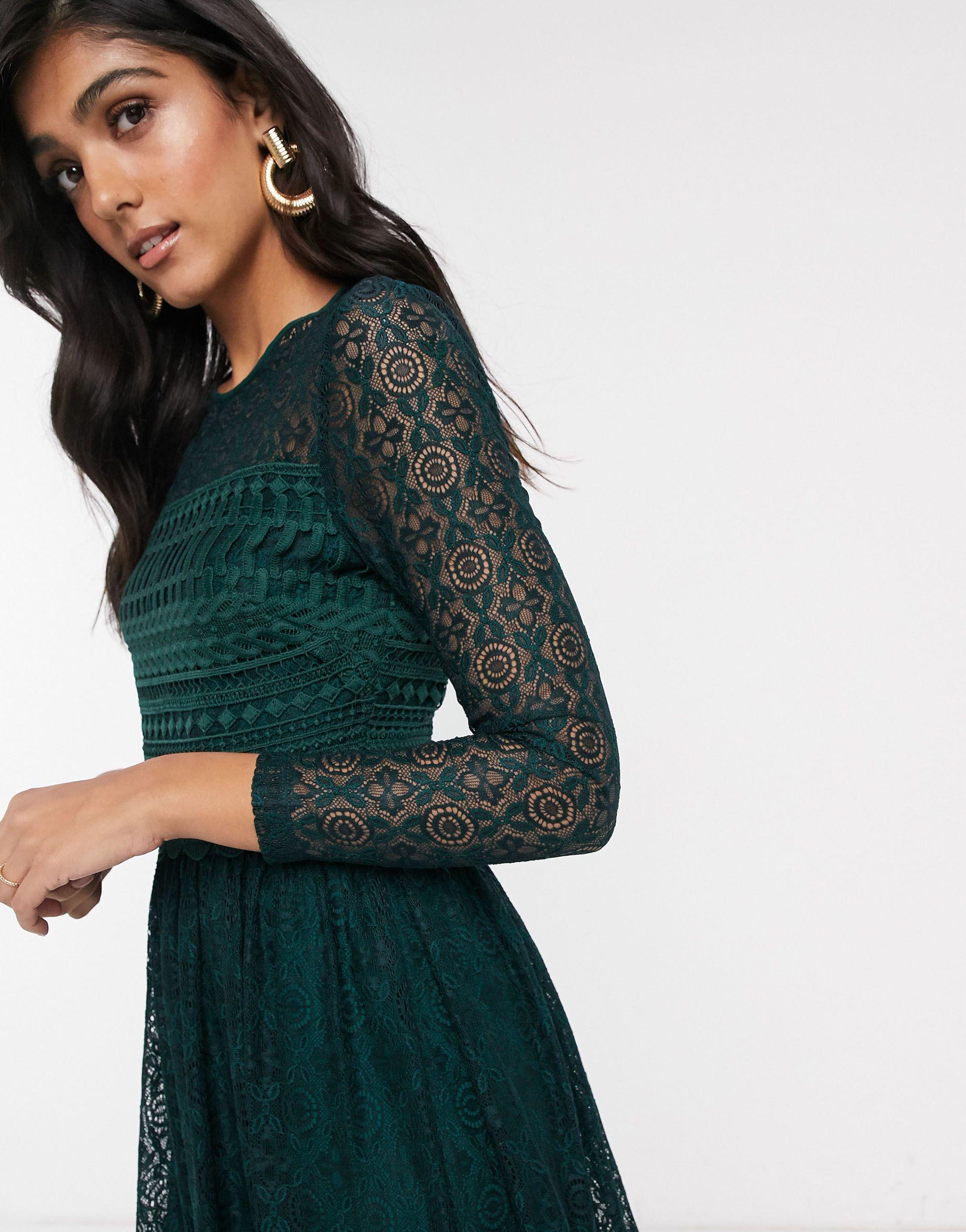 ASOS Asos Design Tall Premium Lace Midi Skater Dress in Green Lyst UK