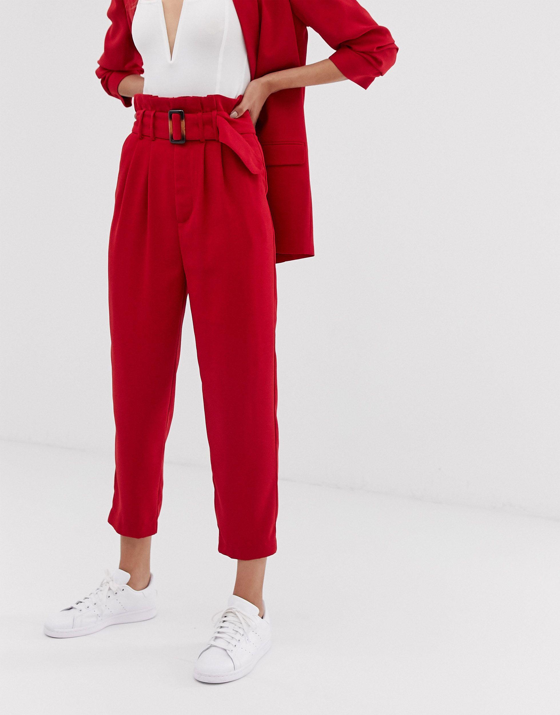 Pantalones Stradivarius de Denim de color Rojo | Lyst