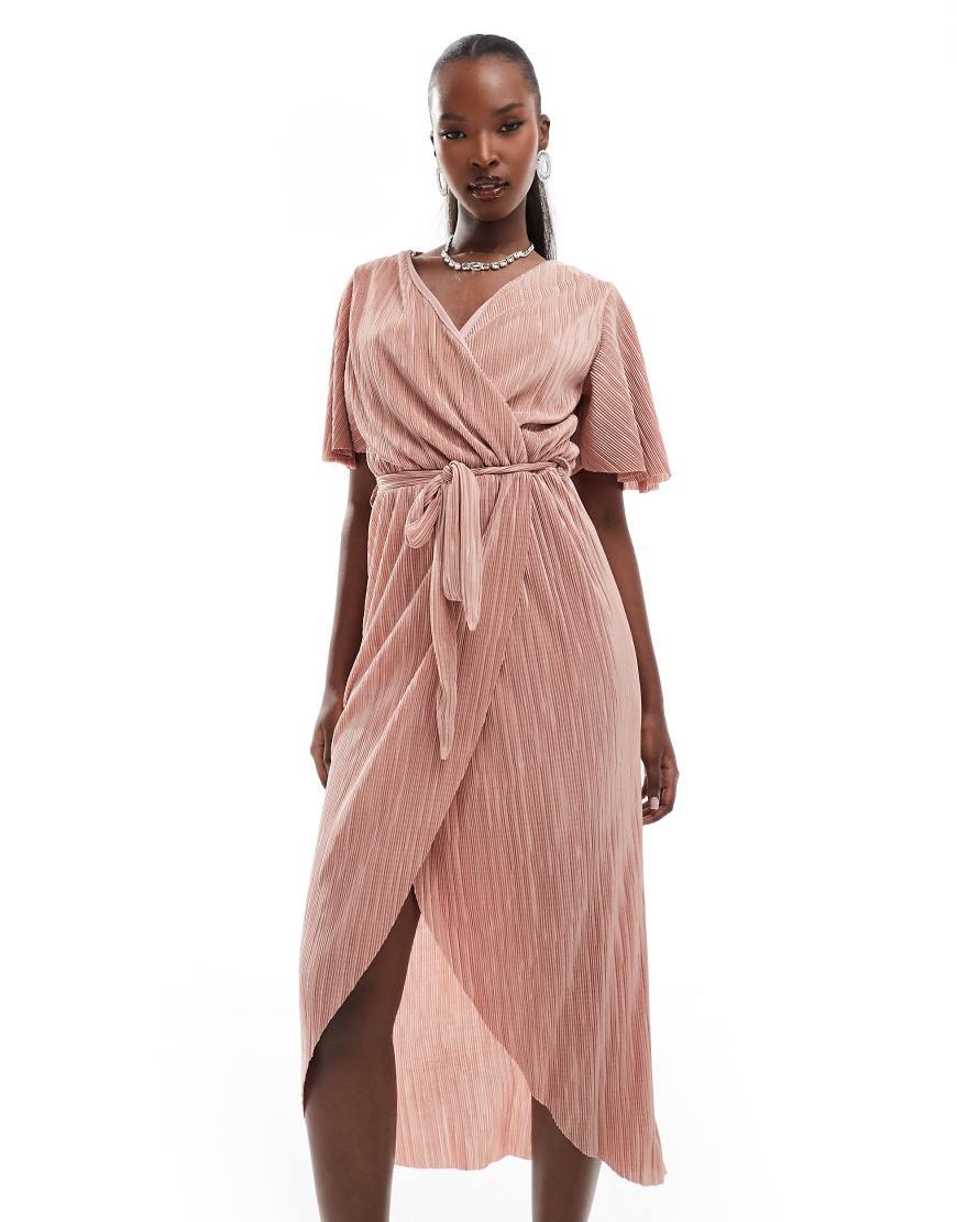 AX Paris Short Sleeve Wrap Plisse Midi Dress in Pink Lyst UK