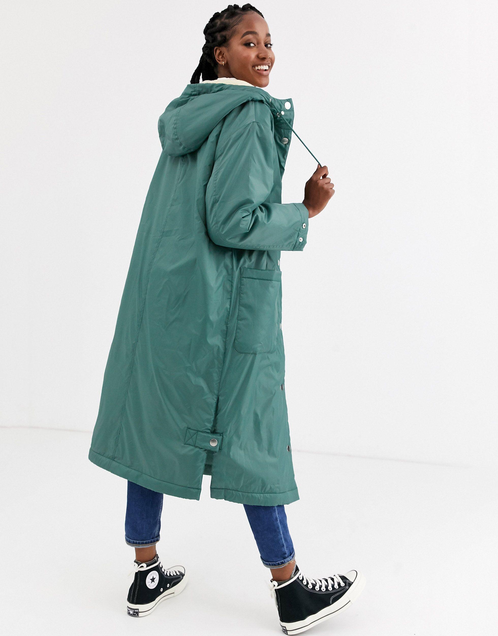 ASOS Synthetic Maxi Borg Lined Rainwear Coat in Green - Lyst